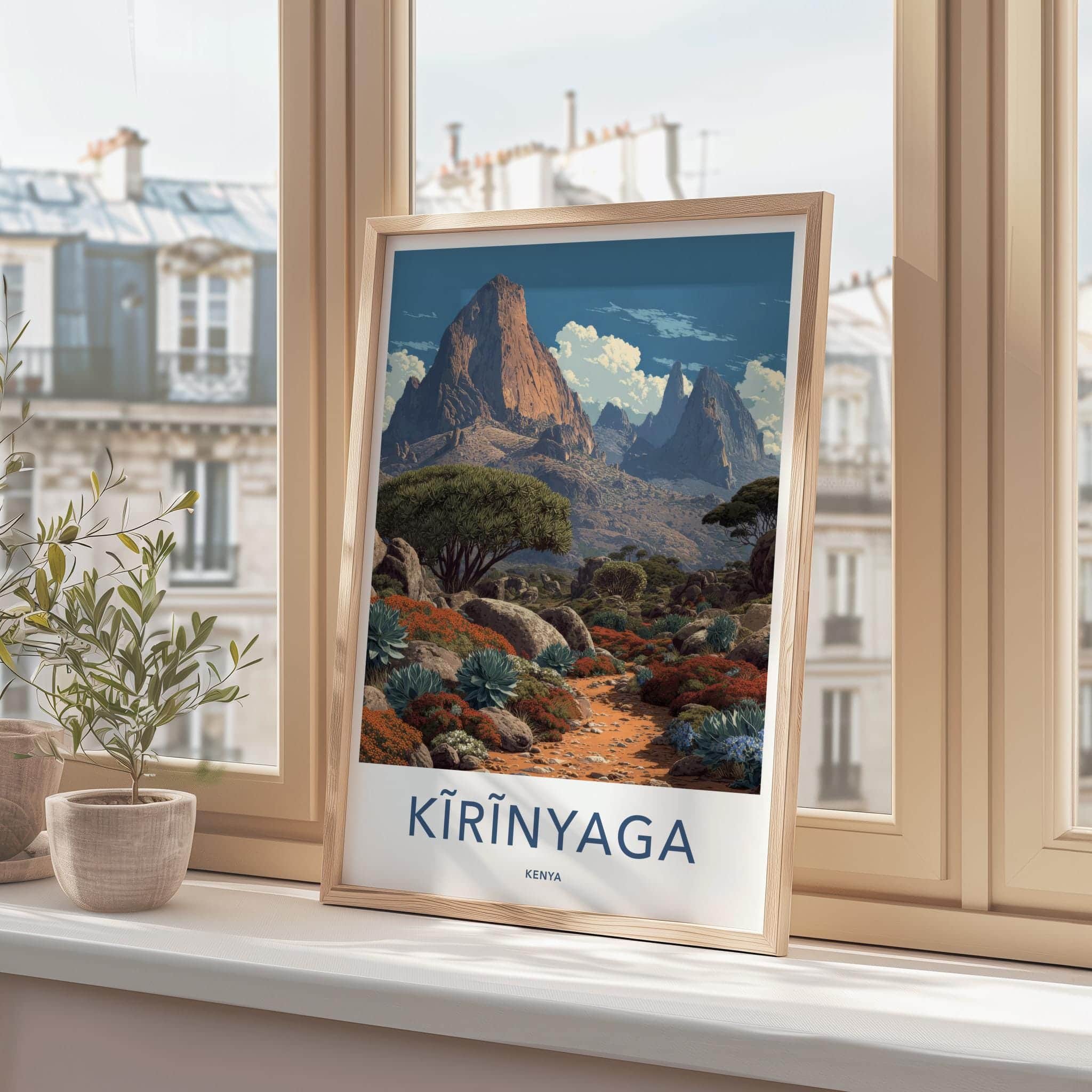 Kirinyaga Poster - Kenya Travel Art - Rugged Mountain Trail Home Decor