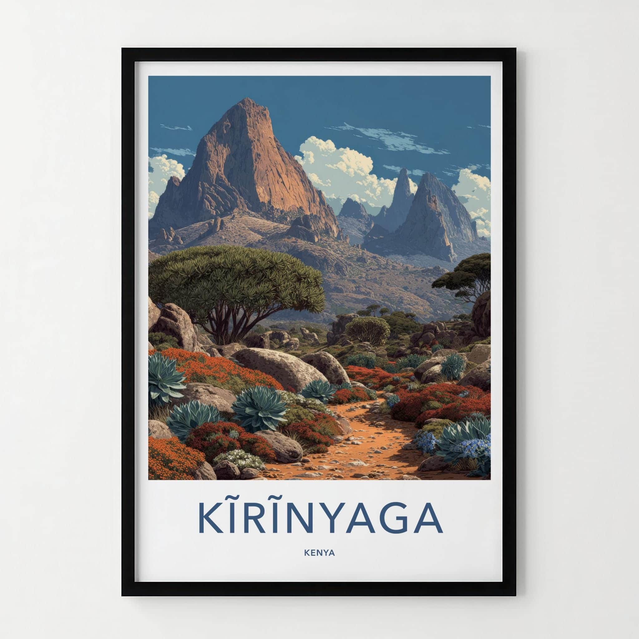 Kirinyaga Poster - Kenya Travel Art - Rugged Mountain Trail Home Decor