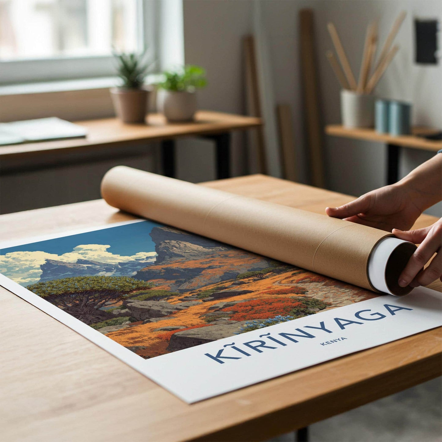 Kirinyaga Poster - Kenya Travel Art - Stone Path Mountains Home Decor