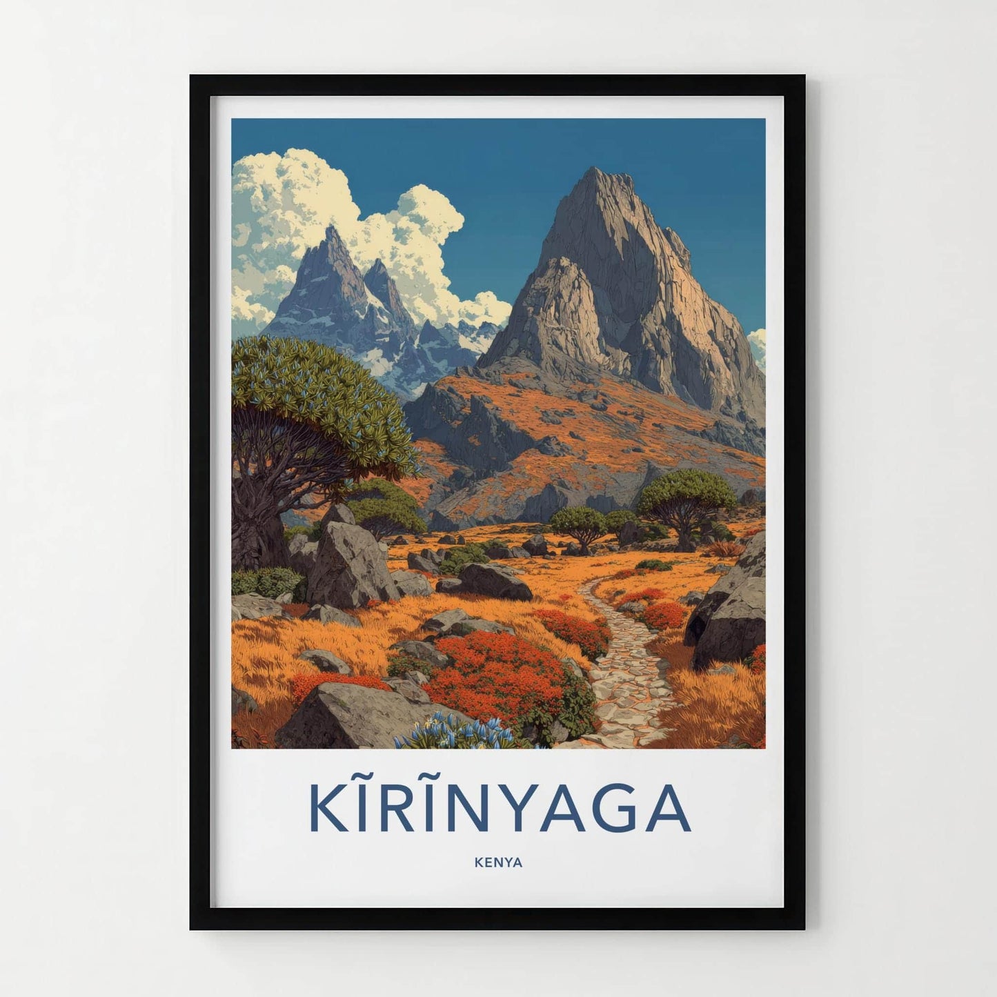 Kirinyaga Poster - Kenya Travel Art - Stone Path Mountains Home Decor
