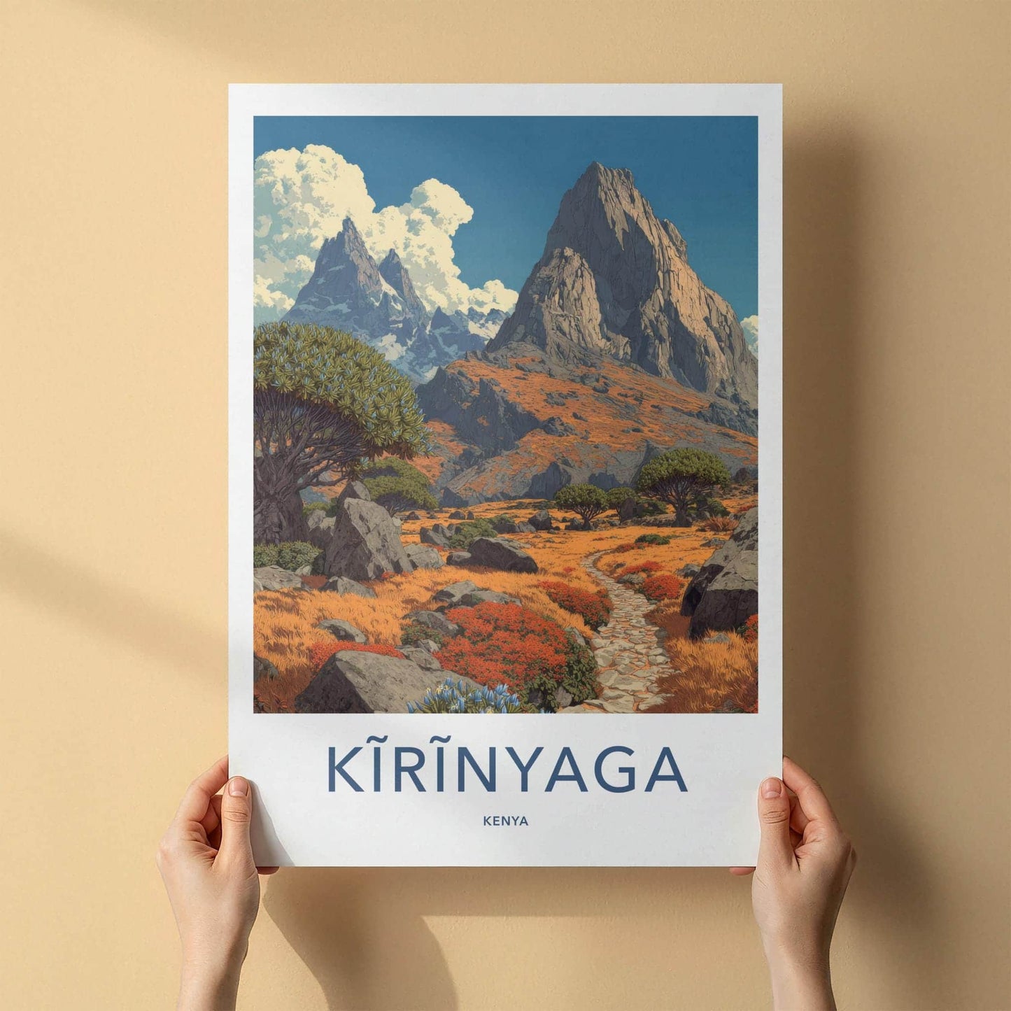 Kirinyaga Poster - Kenya Travel Art - Stone Path Mountains Home Decor