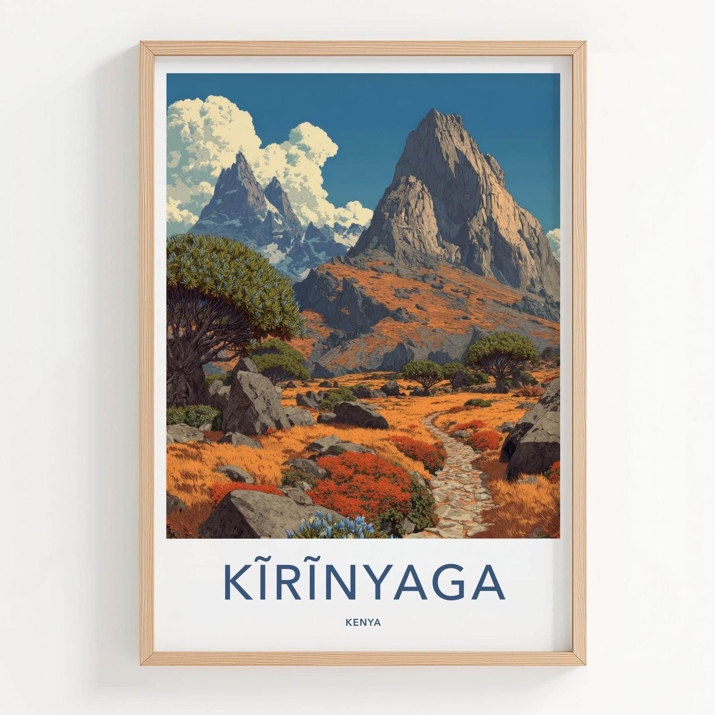 Kirinyaga Poster - Kenya Travel Art - Stone Path Mountains Home Decor