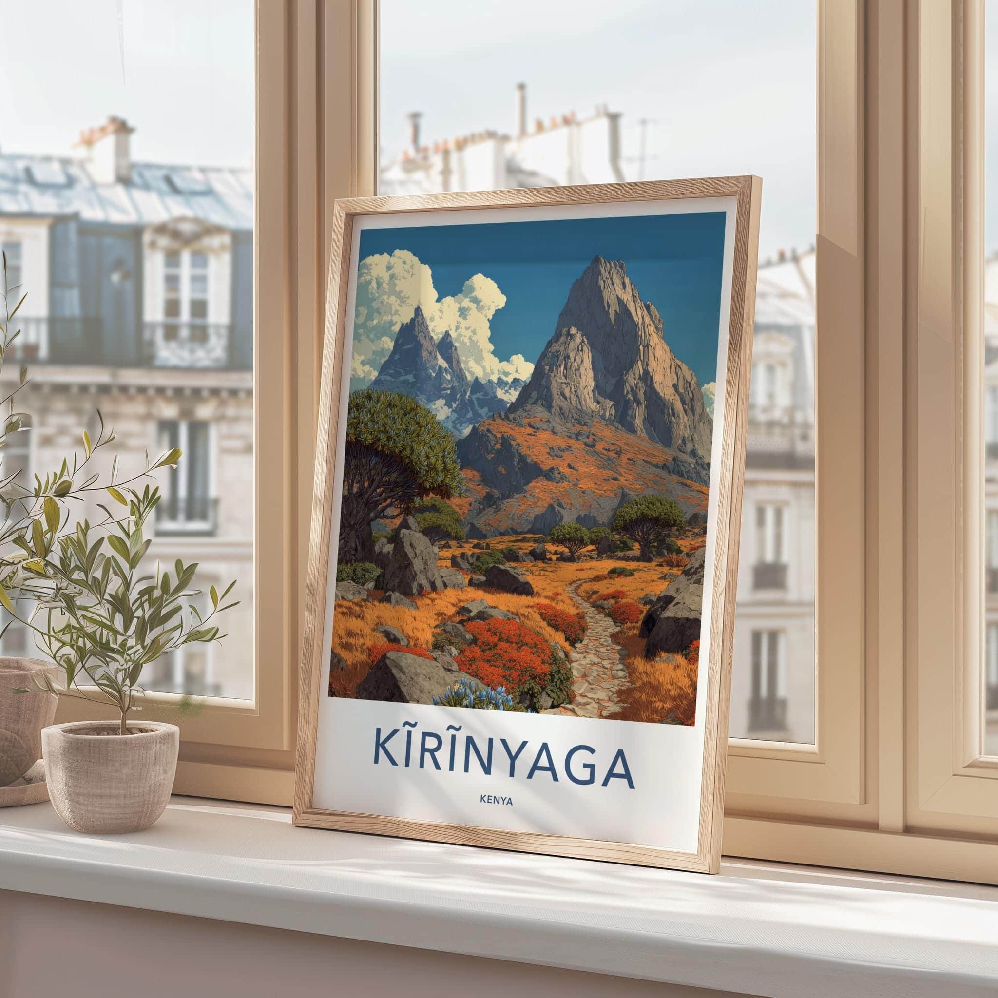 Kirinyaga Poster - Kenya Travel Art - Stone Path Mountains Home Decor