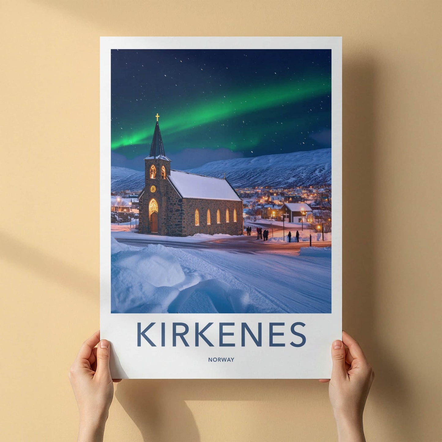 Kirkenes Poster - Norway Travel Art - Aurora Borealis Night Home Decor