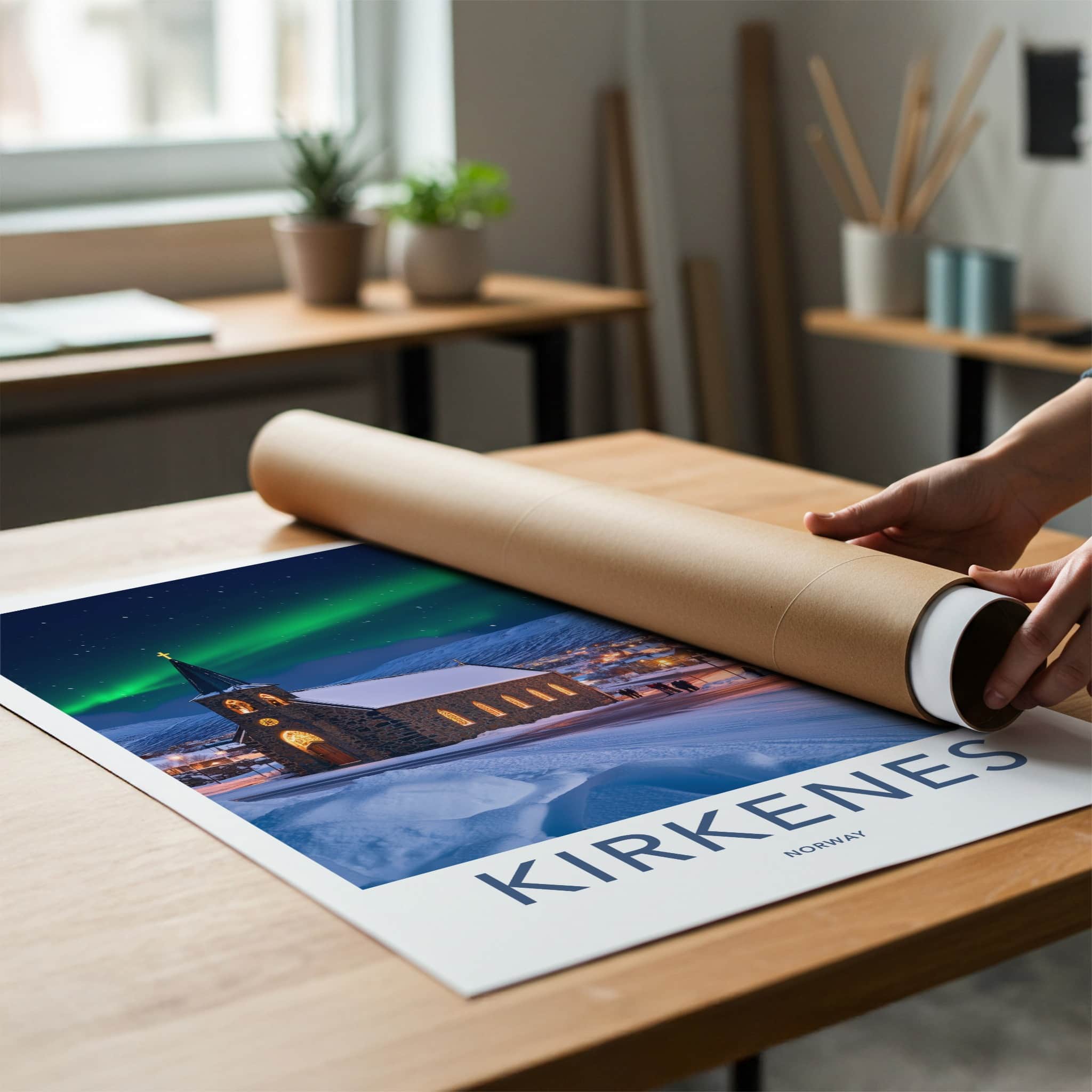 Kirkenes Poster - Norway Travel Art - Aurora Borealis Night Home Decor