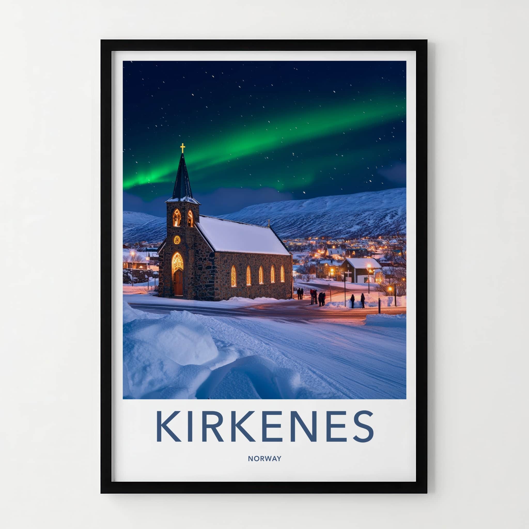 Kirkenes Poster - Norway Travel Art - Aurora Borealis Night Home Decor