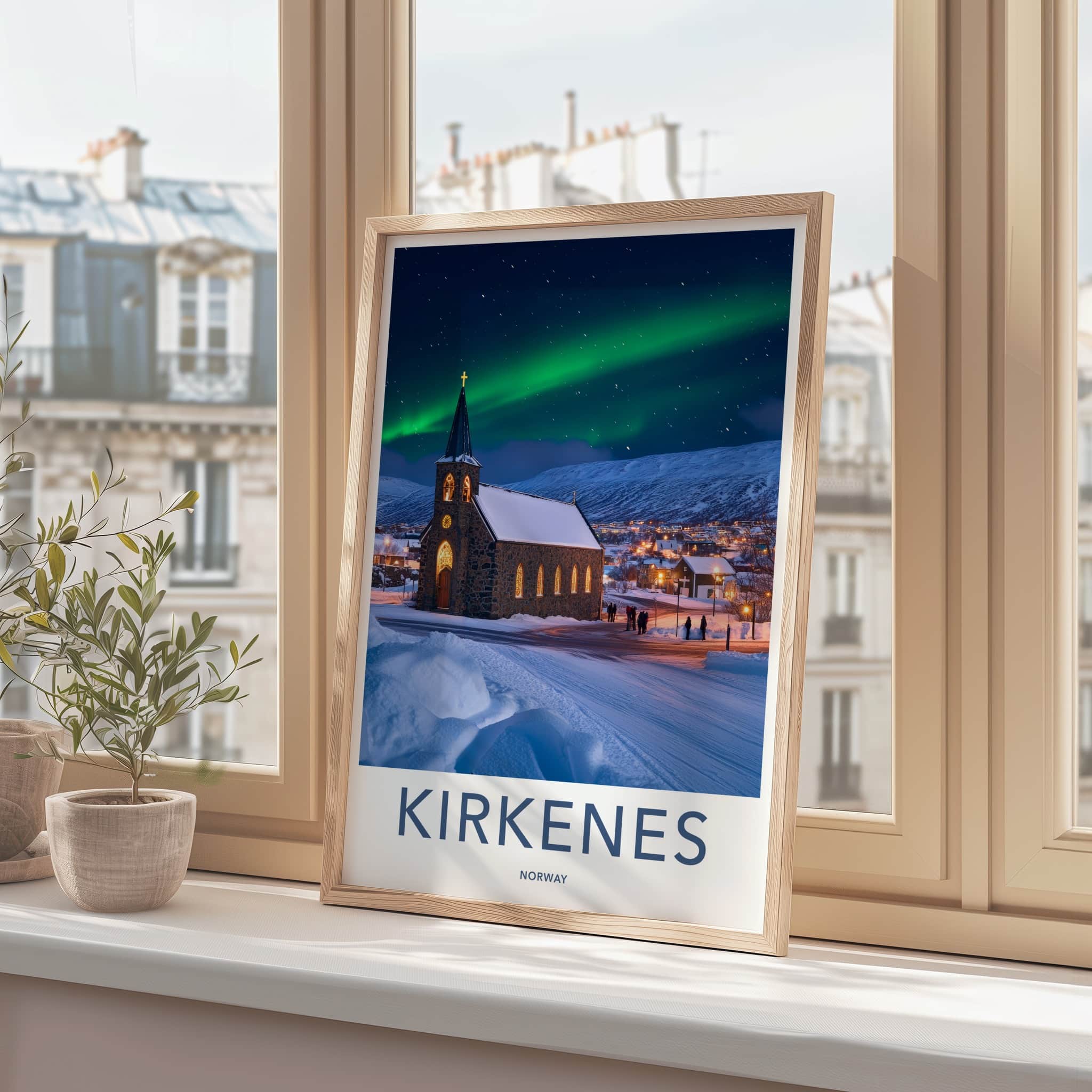 Kirkenes Poster - Norway Travel Art - Aurora Borealis Night Home Decor