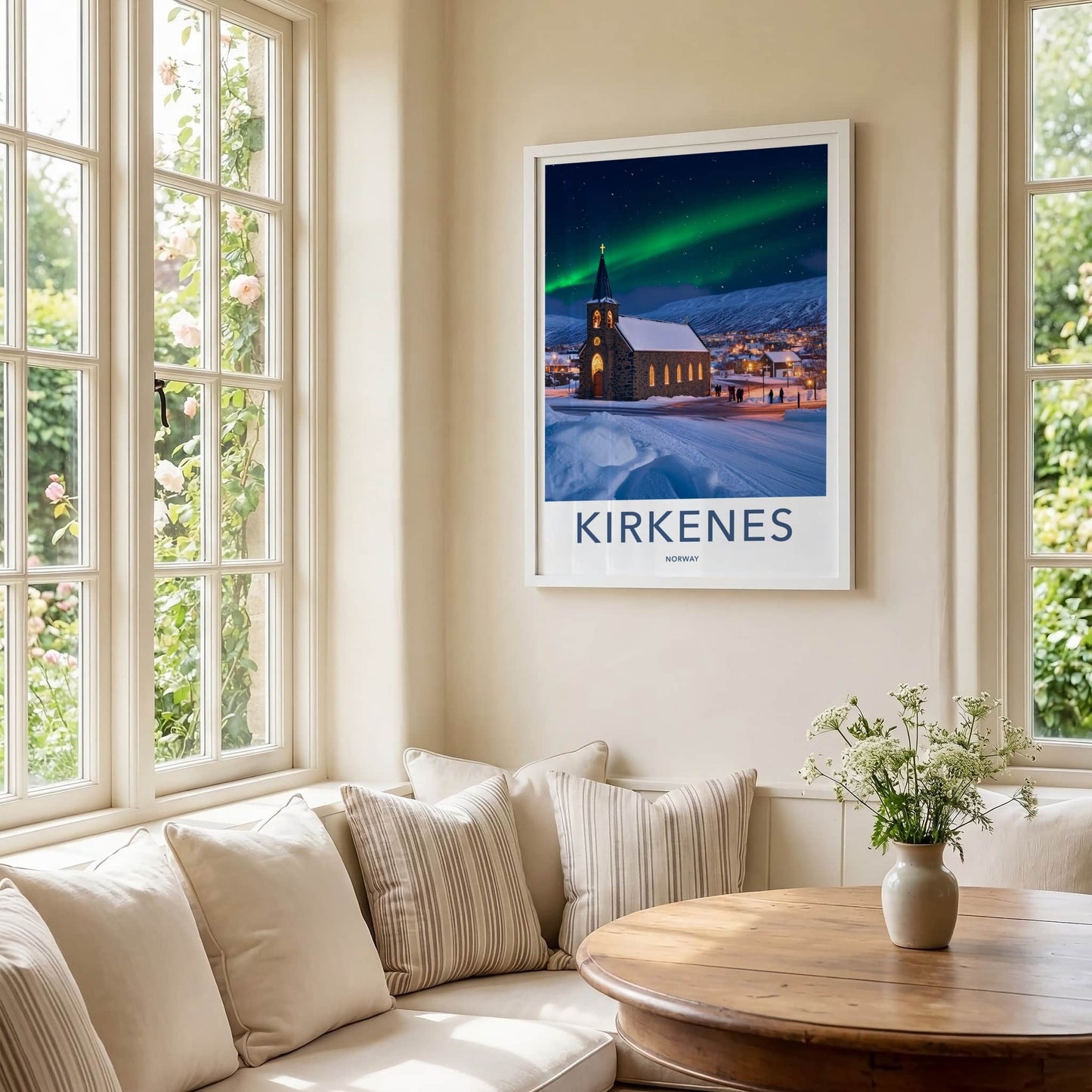 Kirkenes Poster - Norway Travel Art - Aurora Borealis Night Home Decor