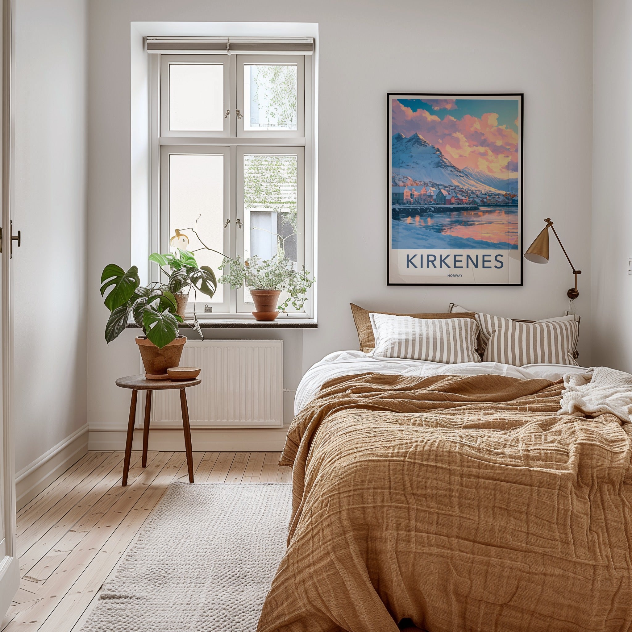 Kirkenes Poster - Norway Travel Art - Pastel Sky Mountain Home Decor