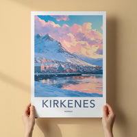 Kirkenes Poster - Norway Travel Art - Pastel Sky Mountain Home Decor