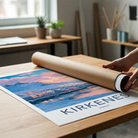 Kirkenes Poster - Norway Travel Art - Pastel Sky Mountain Home Decor