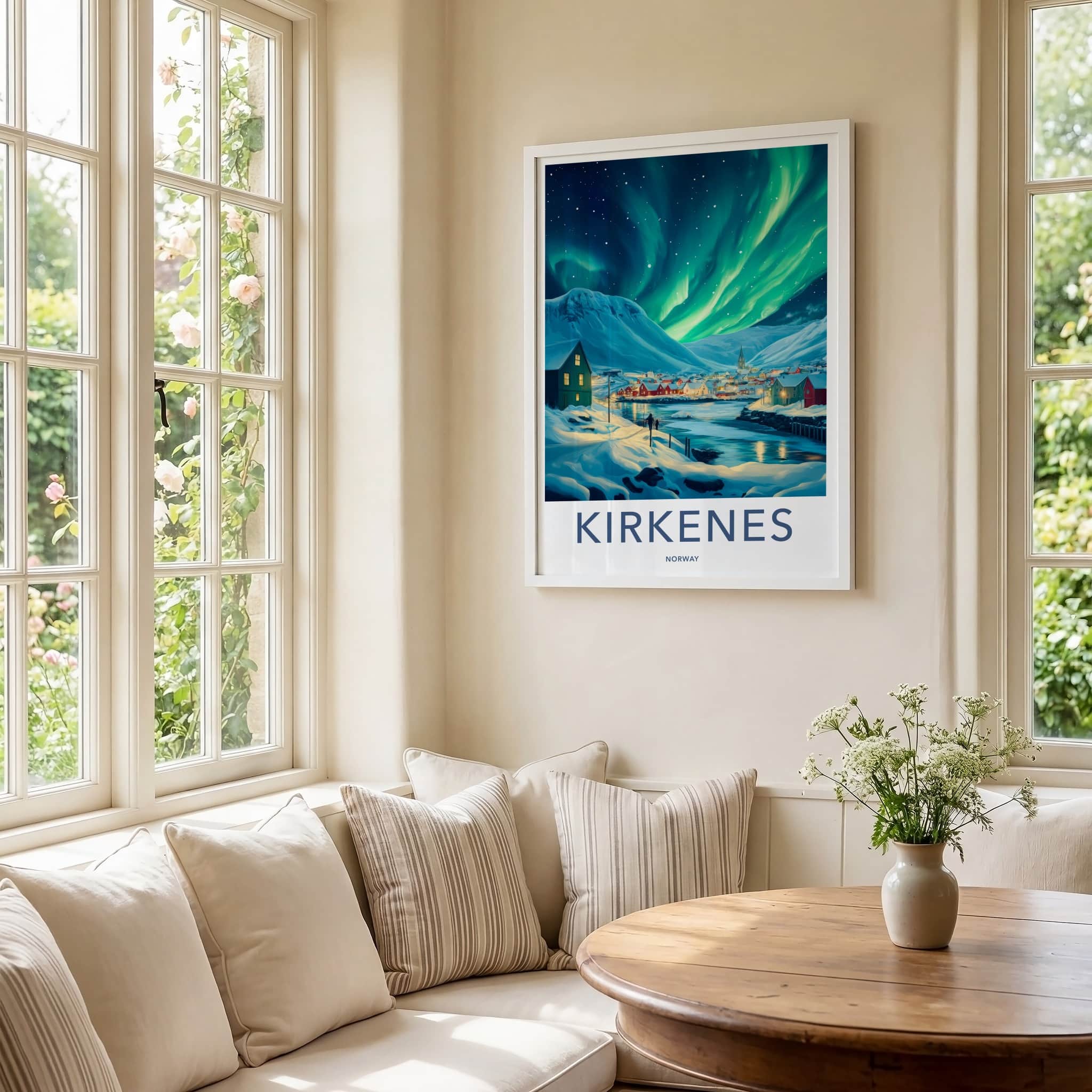 Kirkenes Poster - Norway Wall Art - Vibrant Aurora Night Home Decor