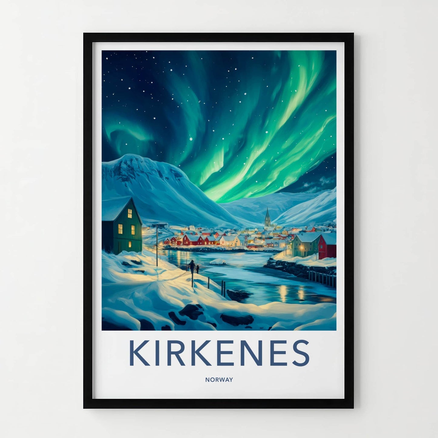 Kirkenes Poster - Norway Wall Art - Vibrant Aurora Night Home Decor