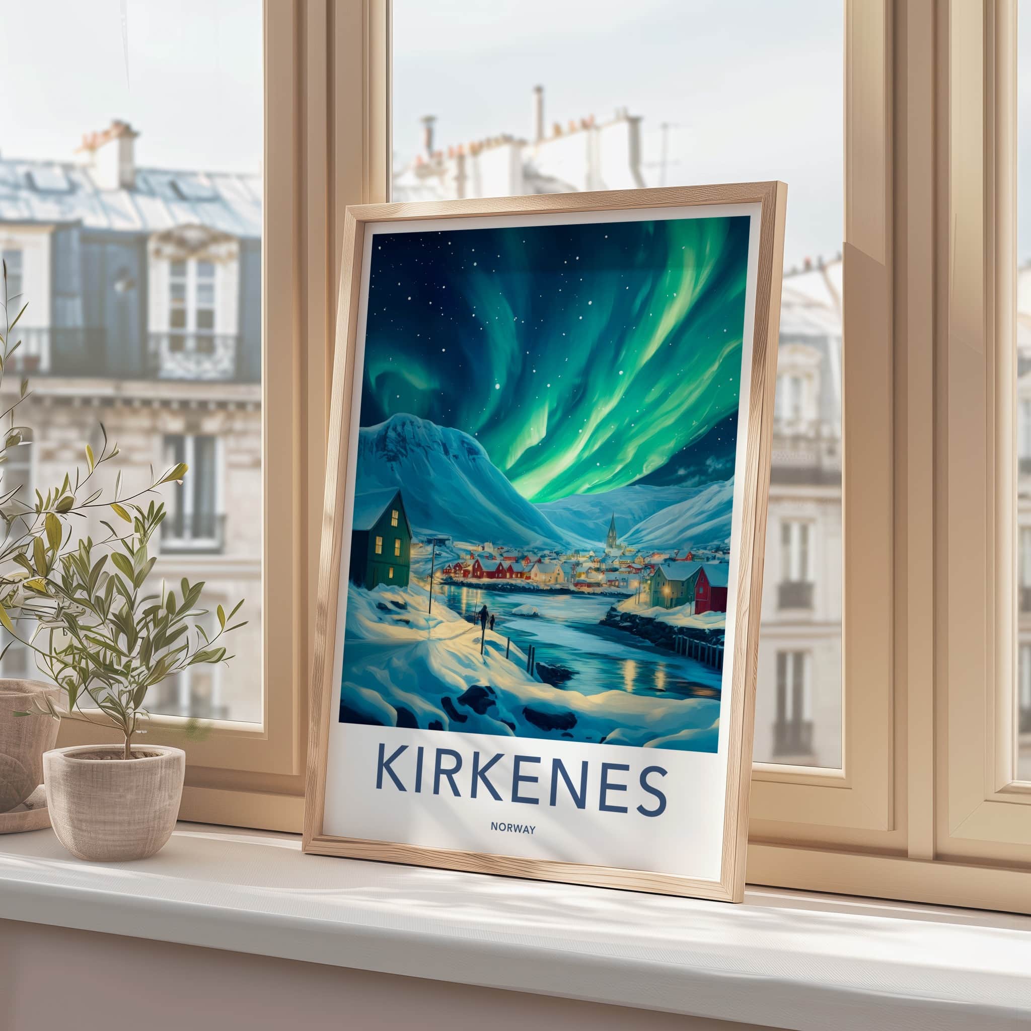 Kirkenes Poster - Norway Wall Art - Vibrant Aurora Night Home Decor