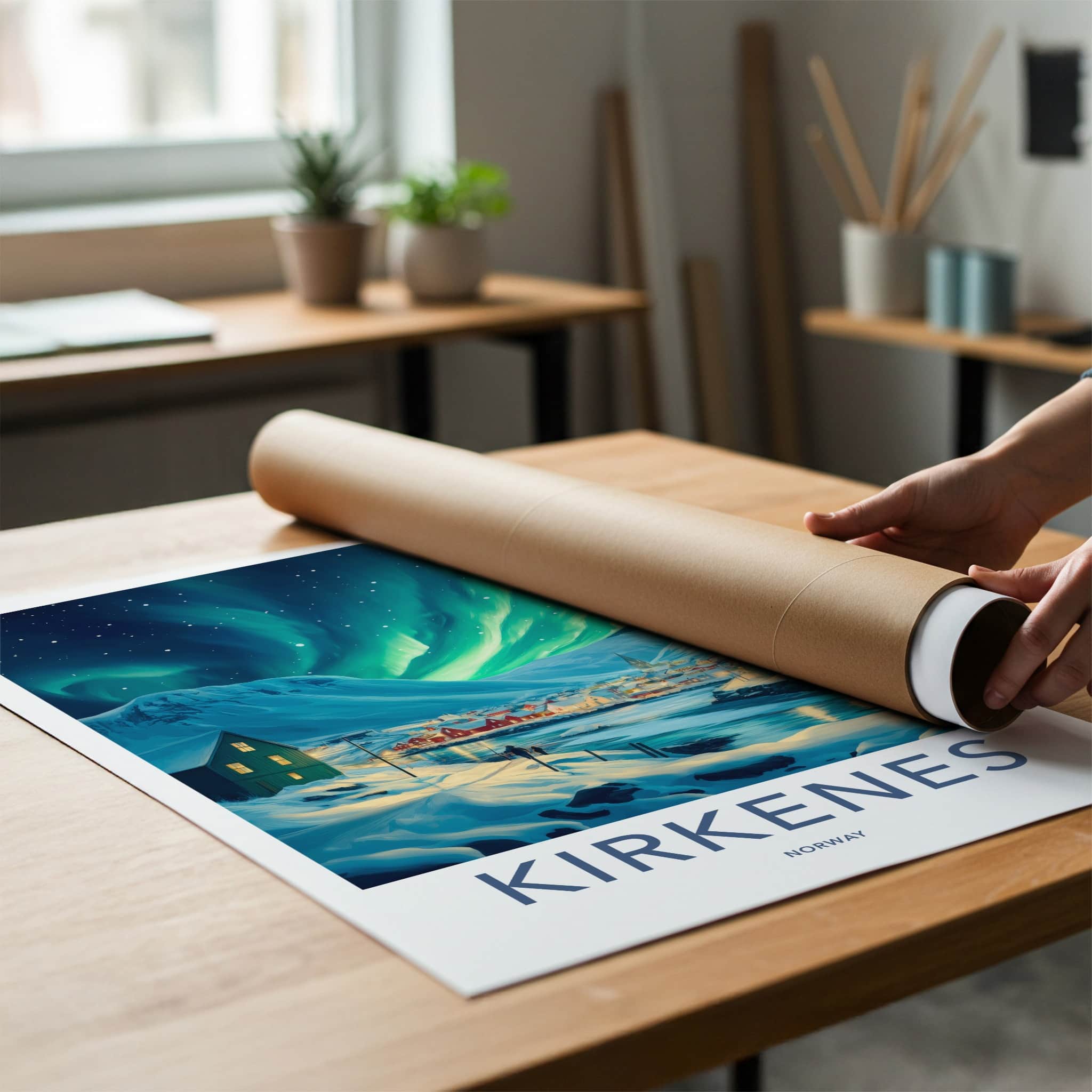 Kirkenes Poster - Norway Wall Art - Vibrant Aurora Night Home Decor