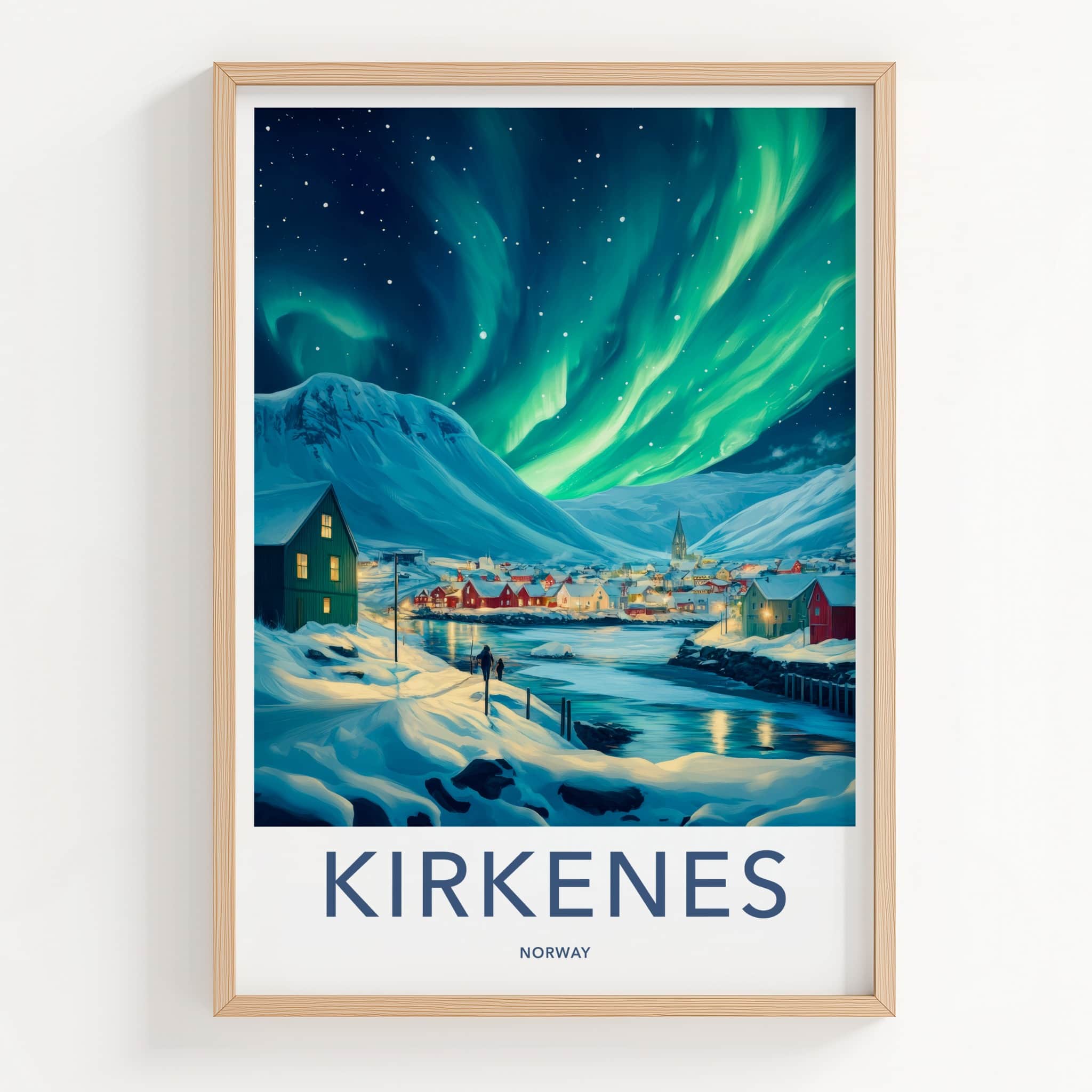 Kirkenes Poster - Norway Wall Art - Vibrant Aurora Night Home Decor