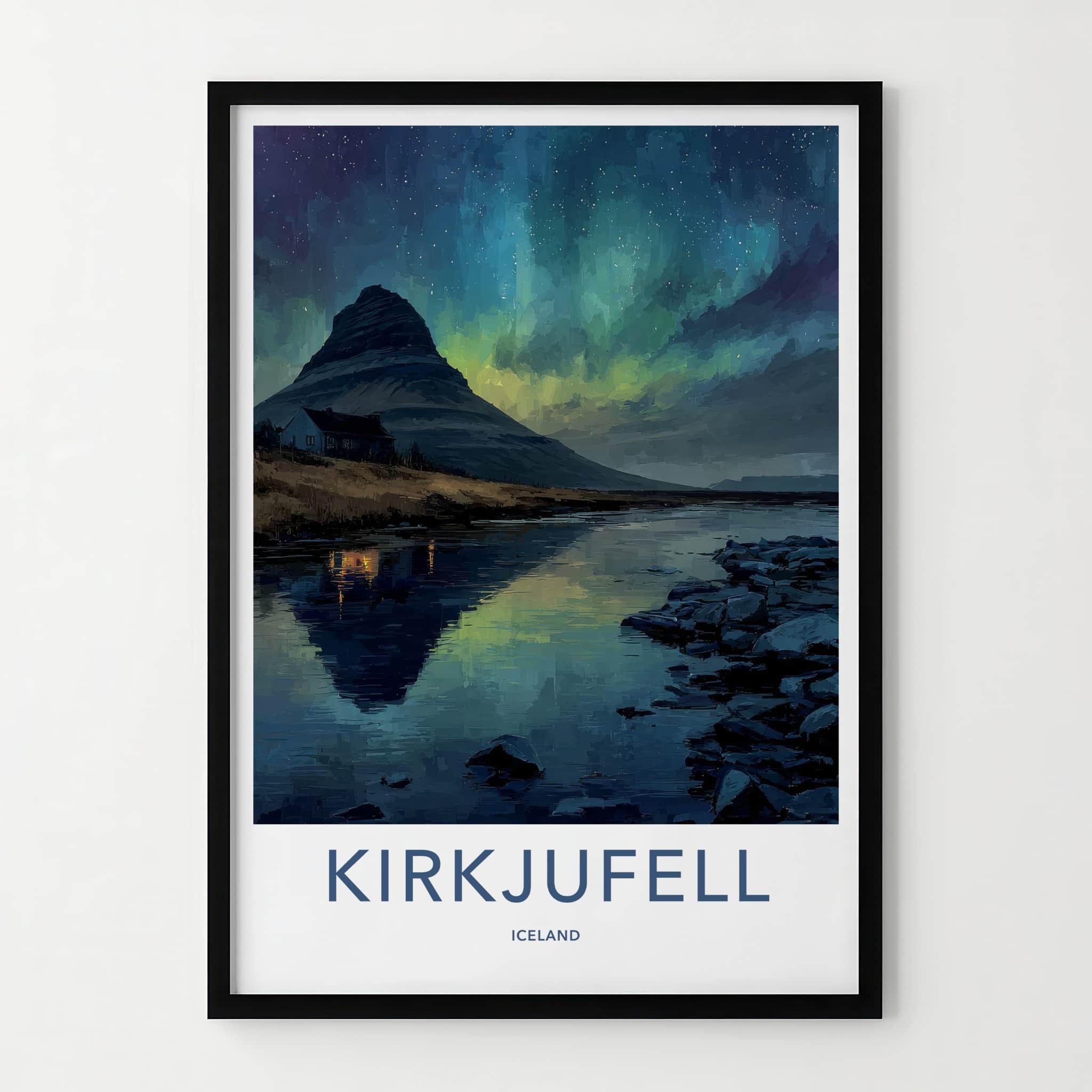 Kirkjufell Poster - Iceland Framed Art - Northern Lights Night Home Decor