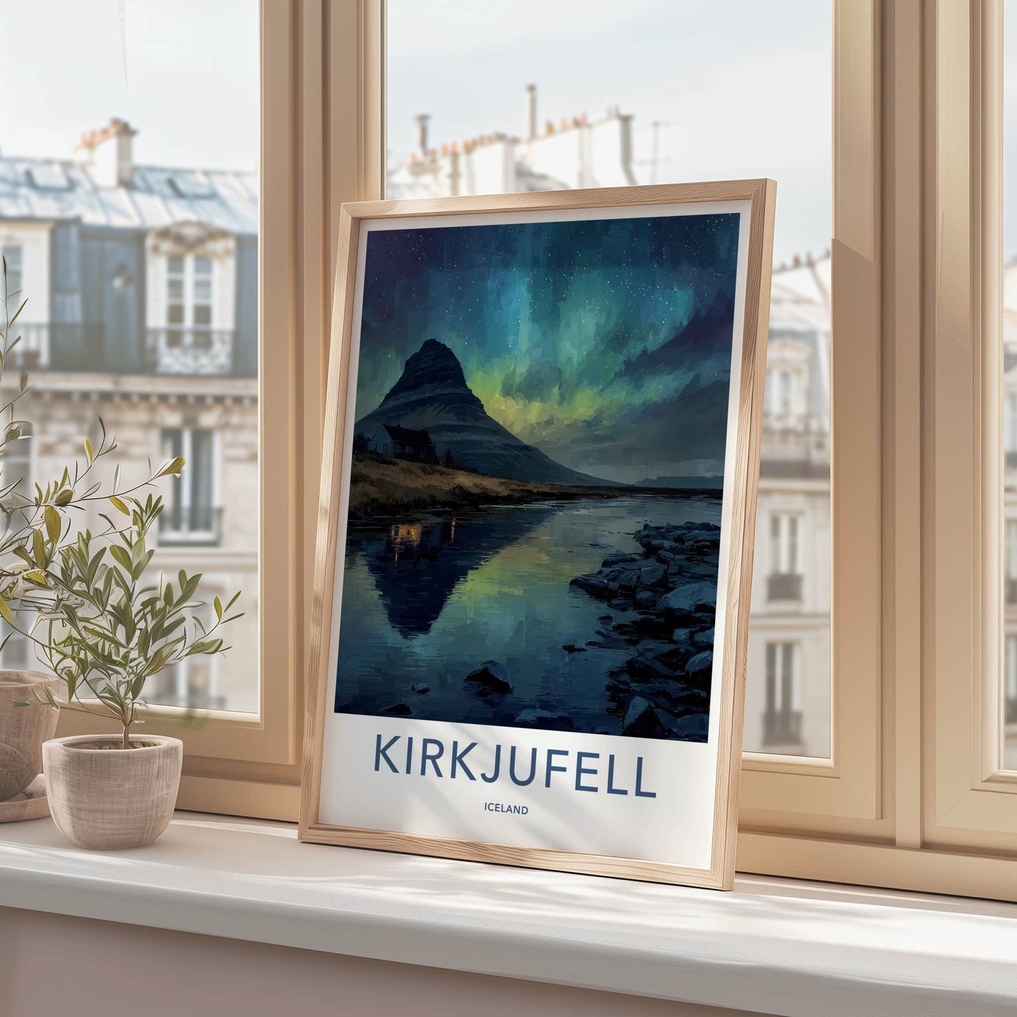Kirkjufell Poster - Iceland Framed Art - Northern Lights Night Home Decor