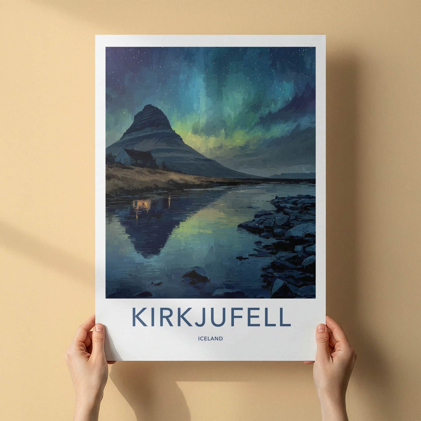 Kirkjufell Poster - Iceland Framed Art - Northern Lights Night Home Decor