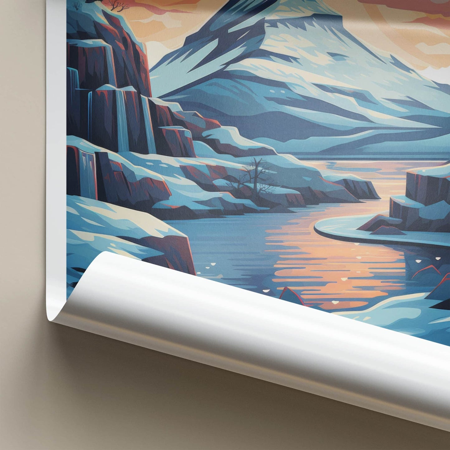 Kirkjufell Poster - Iceland Travel Art - Icy Peak Sunset Wall Decor