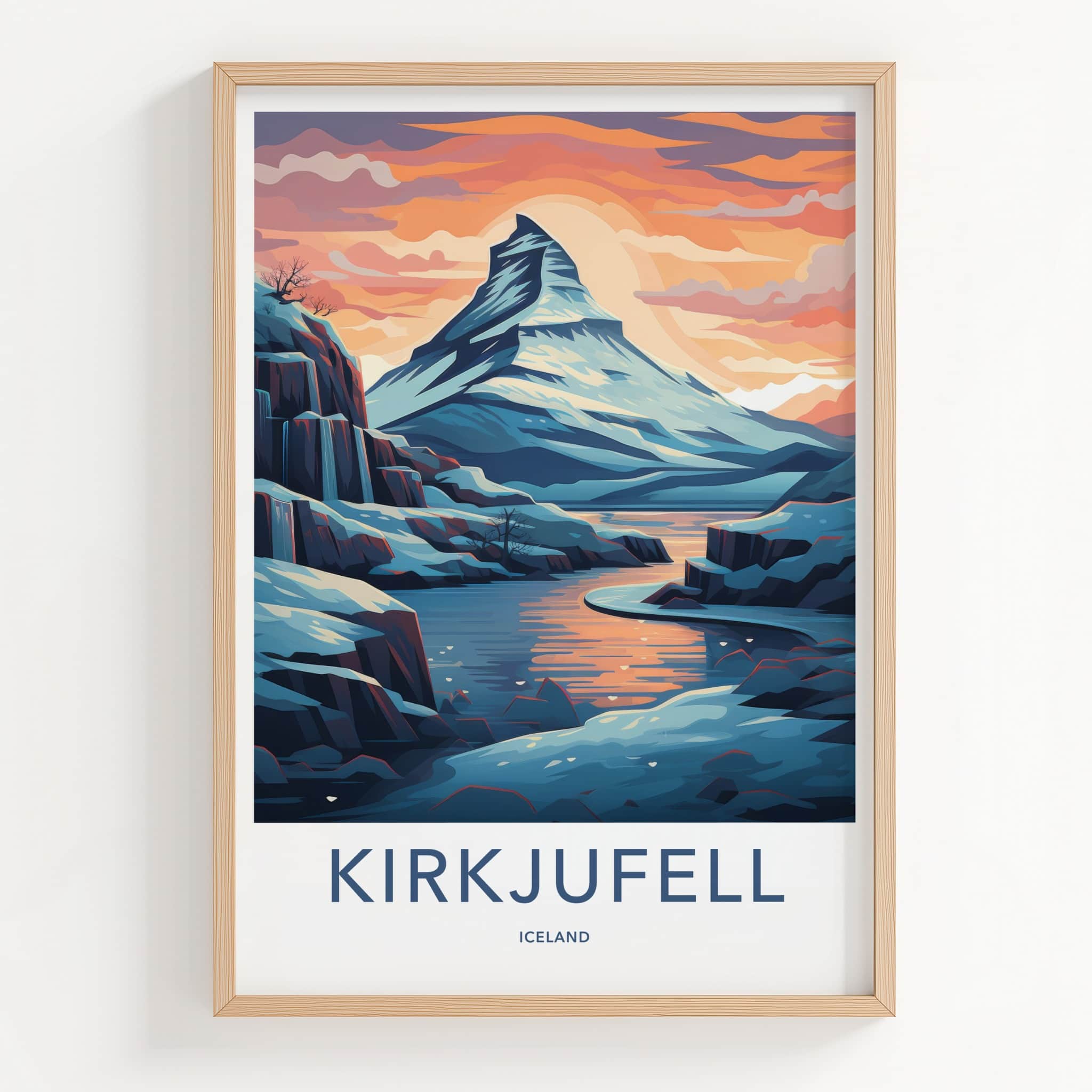 Kirkjufell Poster - Iceland Travel Art - Icy Peak Sunset Wall Decor