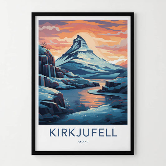 Kirkjufell Poster - Iceland Travel Art - Icy Peak Sunset Wall Decor