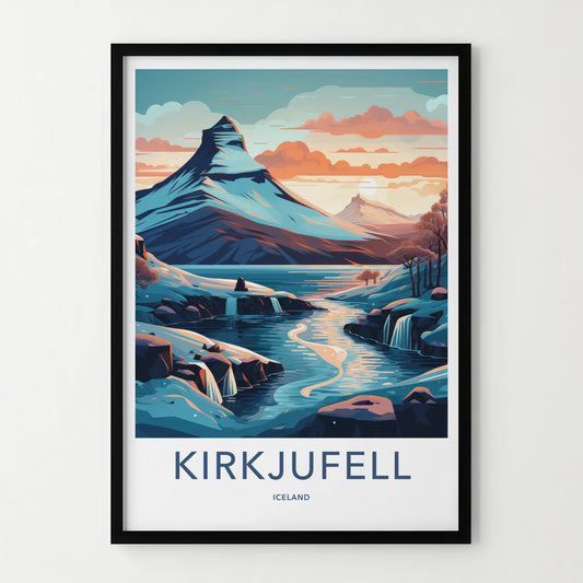 Kirkjufell Poster - Iceland Travel Art - Majestic Mountain Waterfalls Home Decor