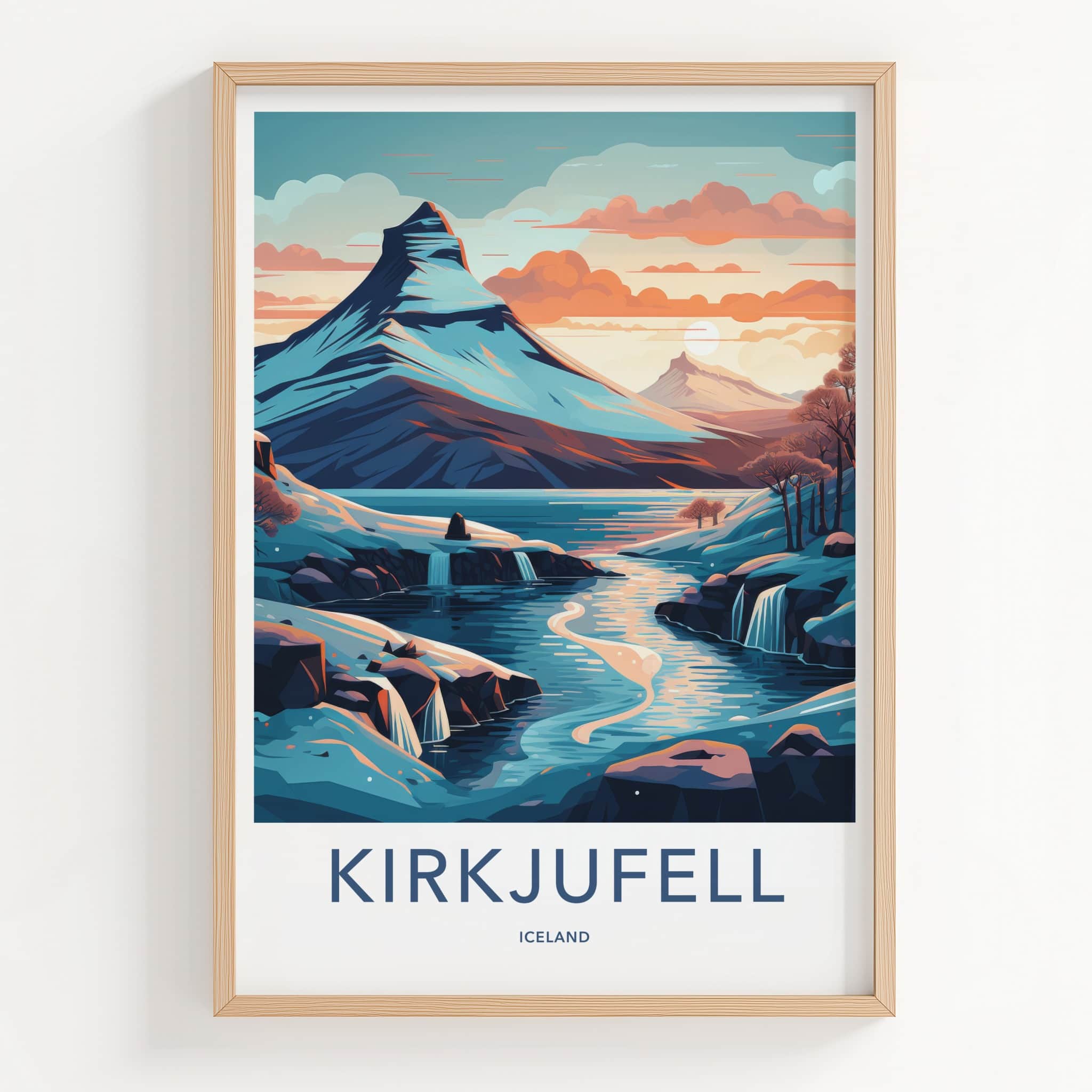 Kirkjufell Poster - Iceland Travel Art - Majestic Mountain Waterfalls Home Decor