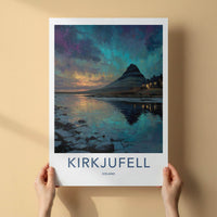 Kirkjufell Poster - Iceland Travel Art - Northern Lights Reflection Home Decor