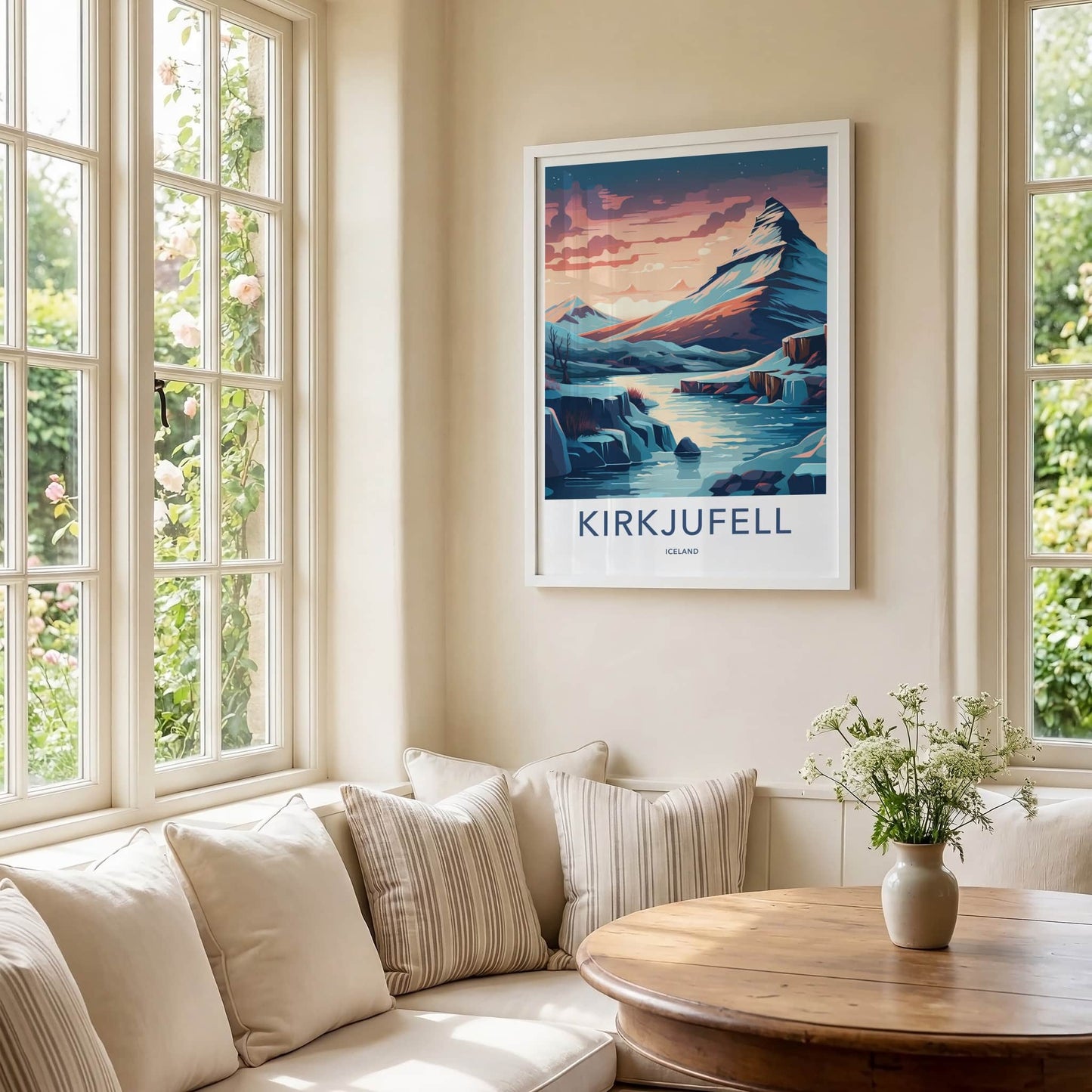 Kirkjufell Poster - Iceland Travel Art - Pastel Sky Mountain Home Decor