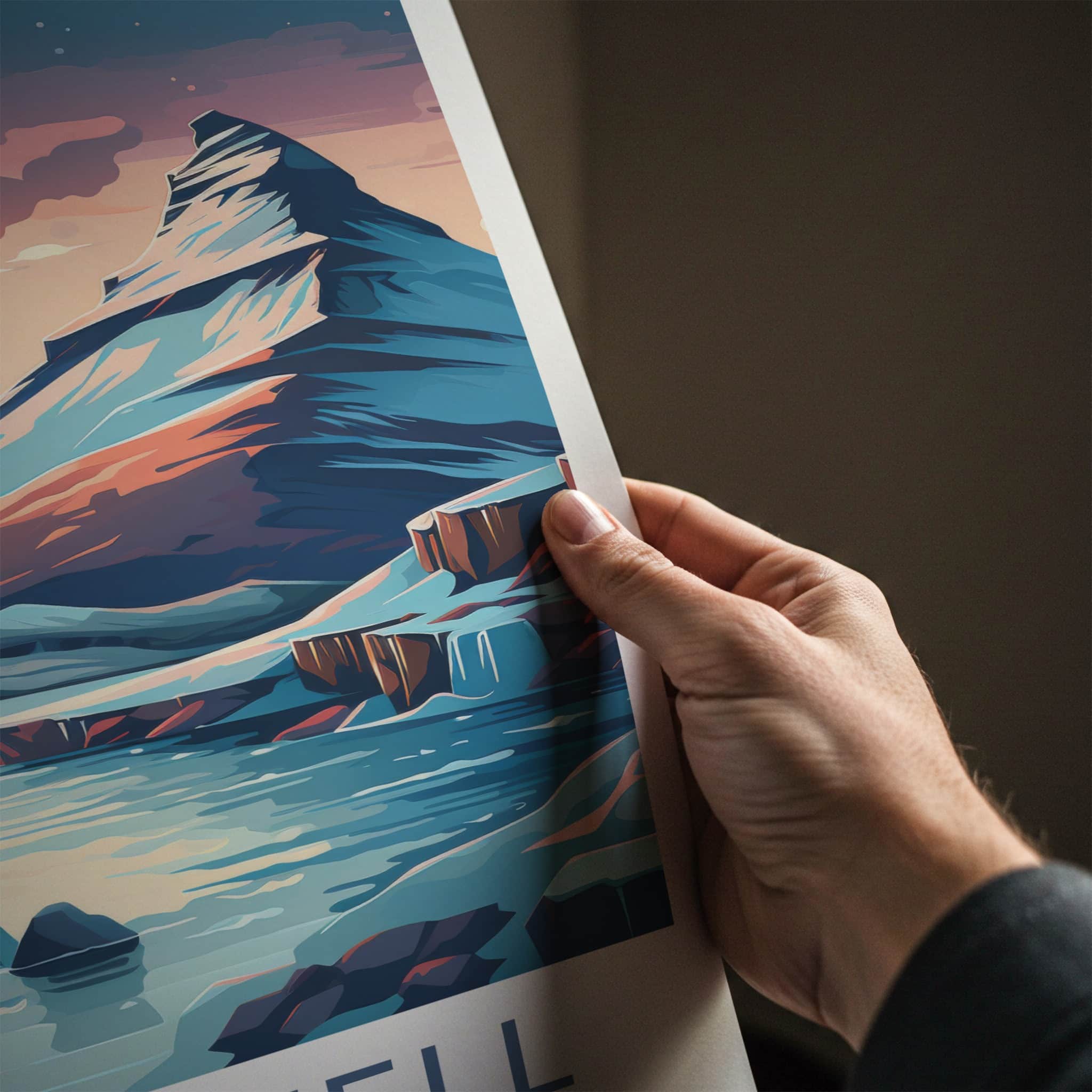Kirkjufell Poster - Iceland Travel Art - Pastel Sky Mountain Home Decor