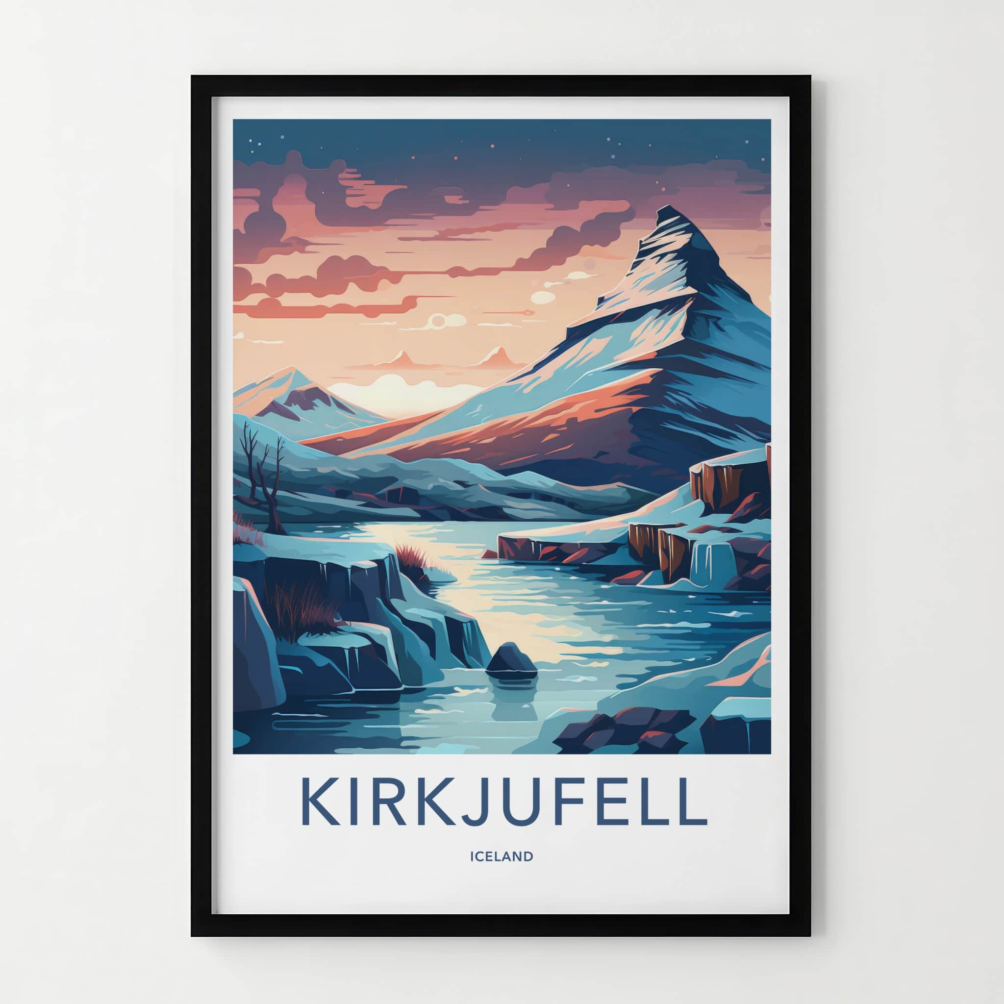 Kirkjufell Poster - Iceland Travel Art - Pastel Sky Mountain Home Decor