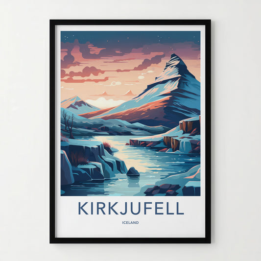 Kirkjufell Poster - Iceland Travel Art - Pastel Sky Mountain Home Decor