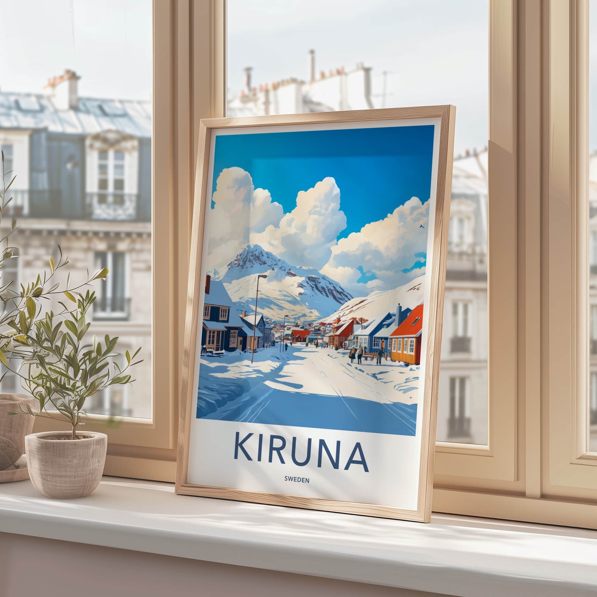 Kiruna Poster - Sweden Framed Print - Snowy Mountain Village Gallery Art