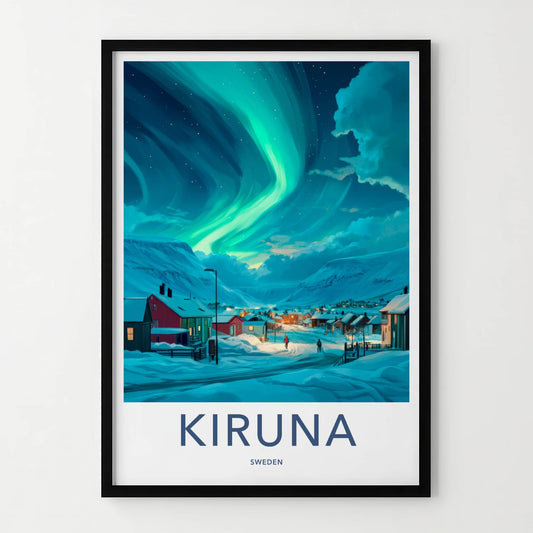 Kiruna Poster - Sweden Travel Art - Northern Lights Village Home Decor