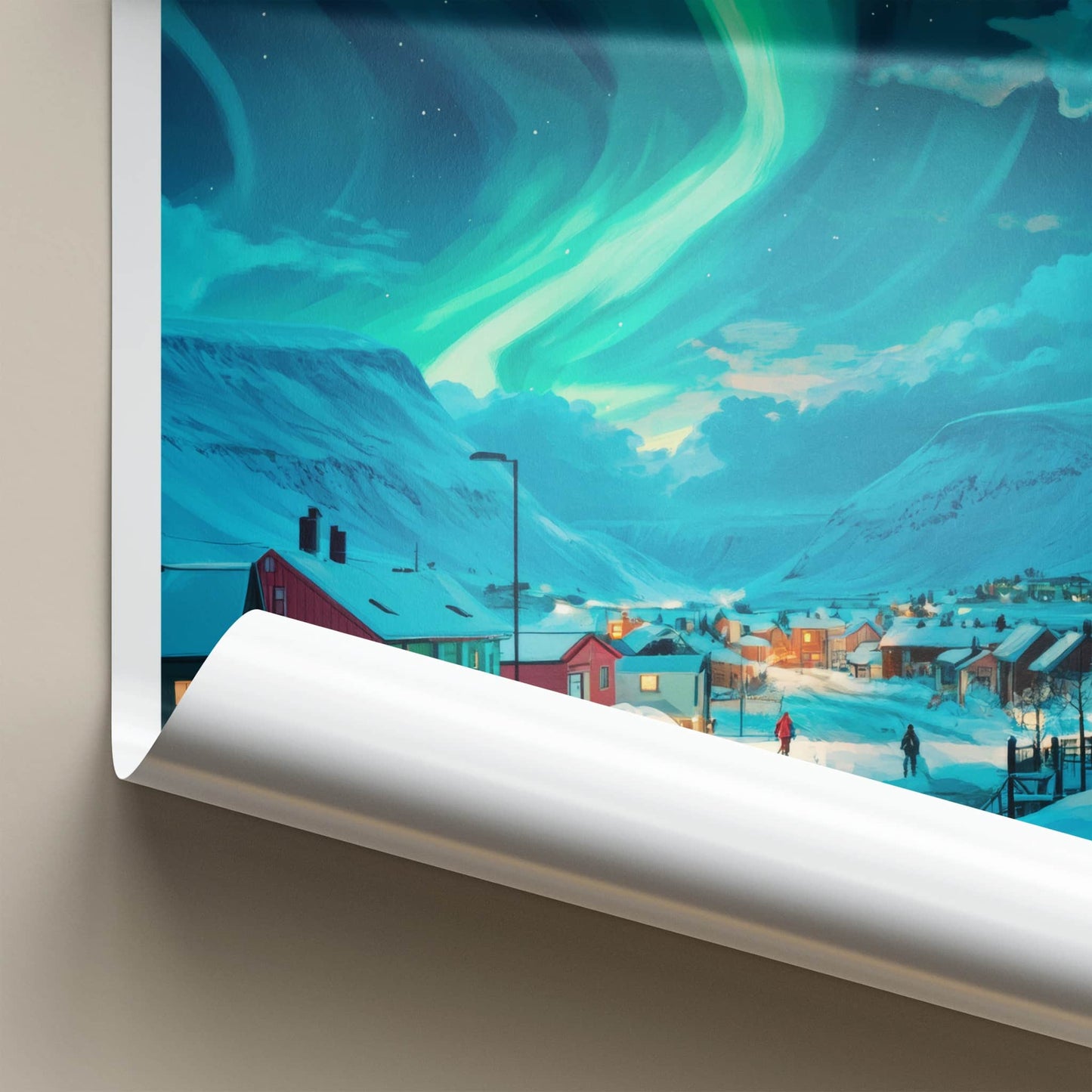 Kiruna Poster - Sweden Travel Art - Northern Lights Village Home Decor