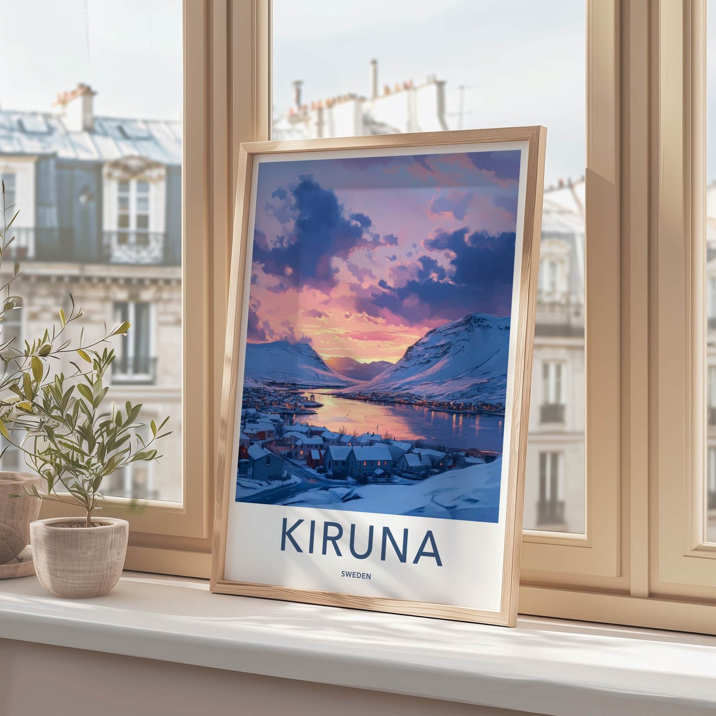 Kiruna Poster - Sweden Travel Art - Winter Village Sunset Home Decor