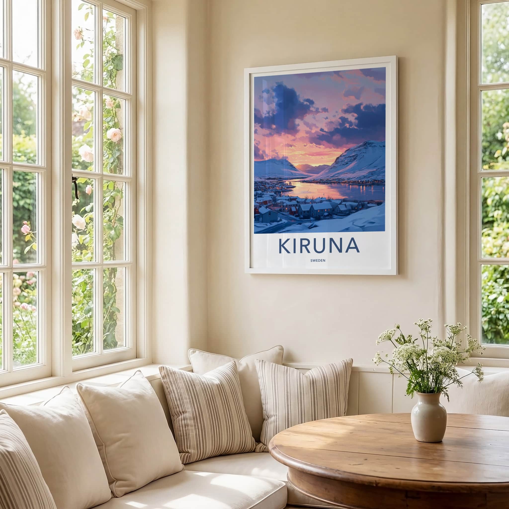Kiruna Poster - Sweden Travel Art - Winter Village Sunset Home Decor