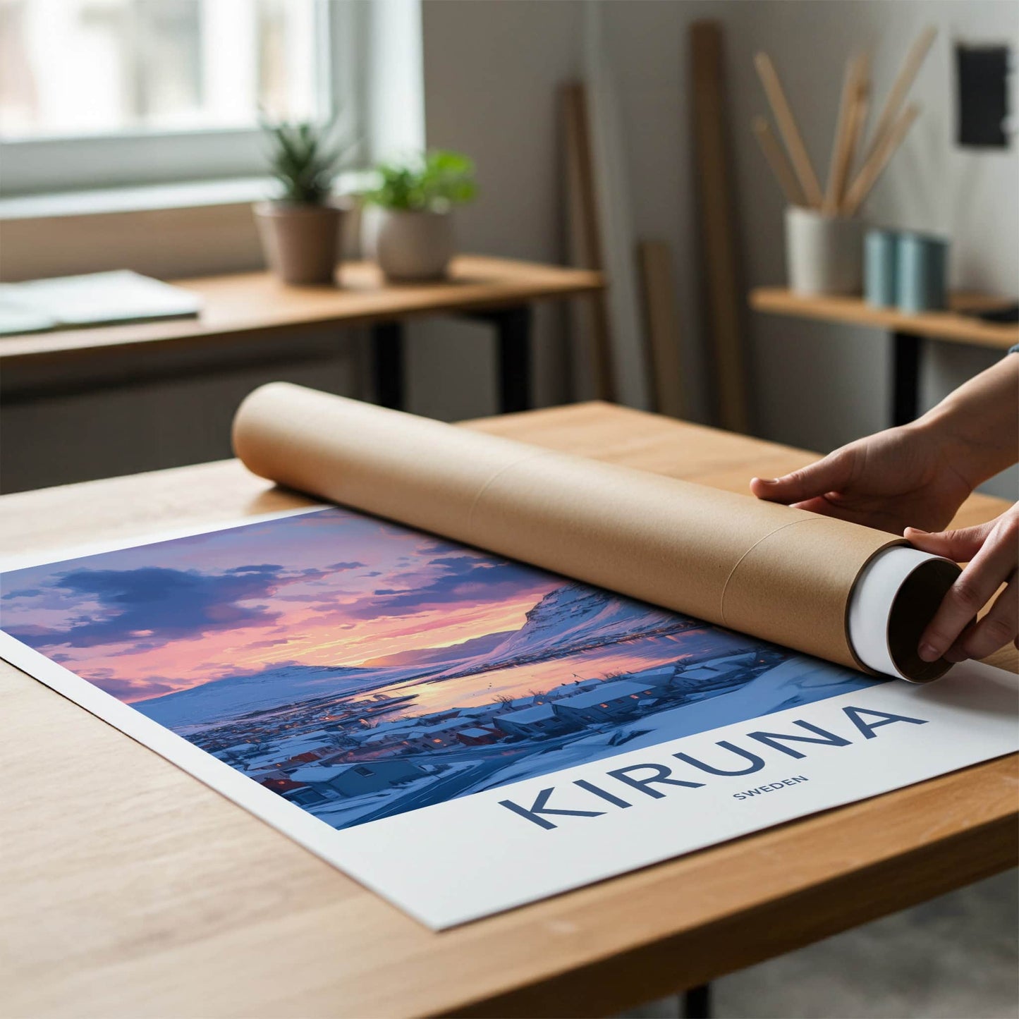 Kiruna Poster - Sweden Travel Art - Winter Village Sunset Home Decor