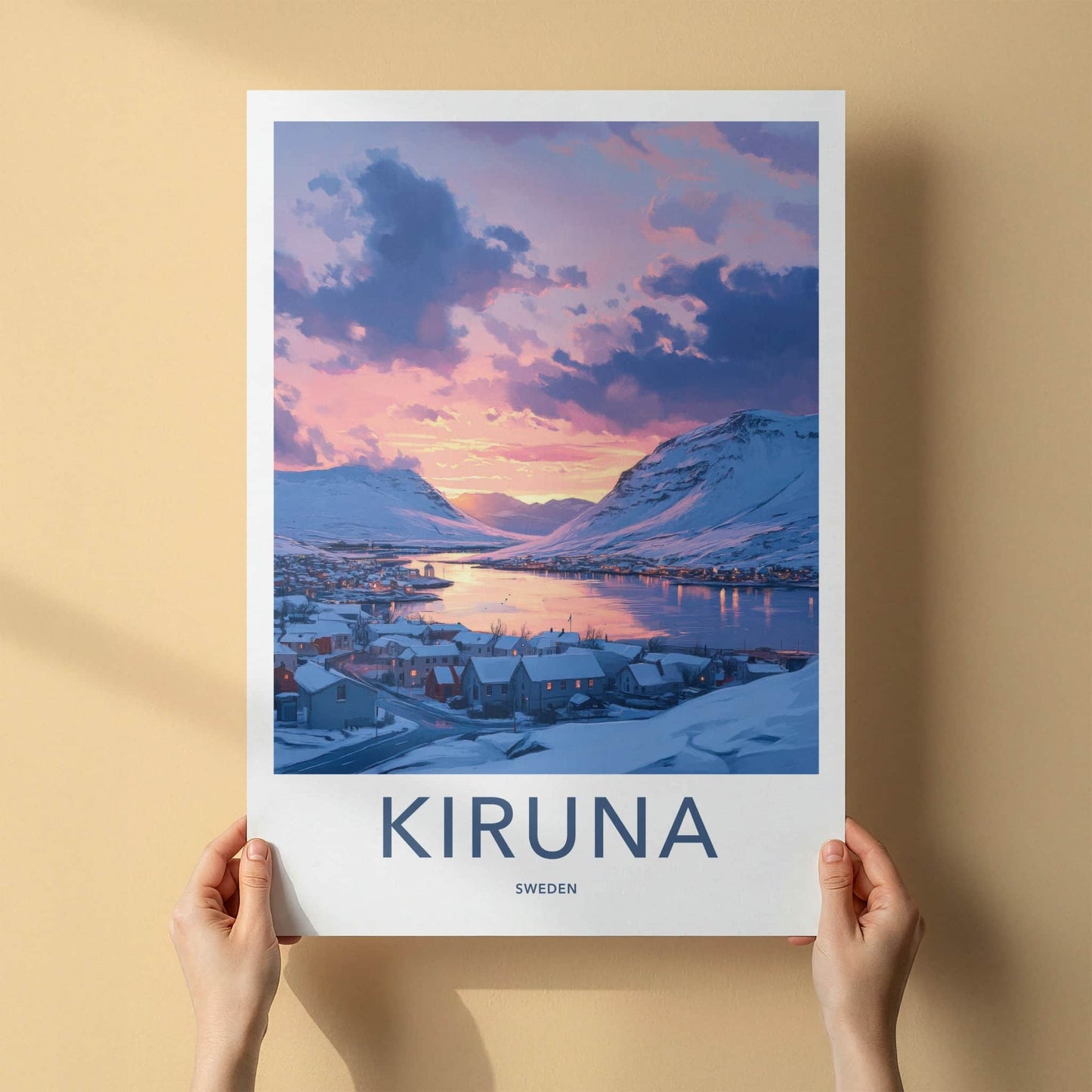 Kiruna Poster - Sweden Travel Art - Winter Village Sunset Home Decor