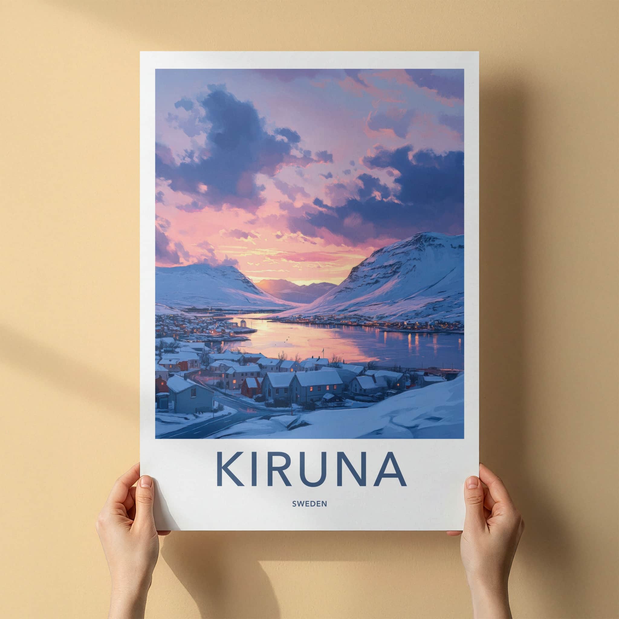 Kiruna Poster - Sweden Travel Art - Winter Village Sunset Home Decor