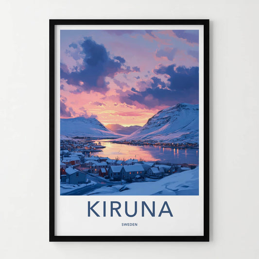 Kiruna Poster - Sweden Travel Art - Winter Village Sunset Home Decor