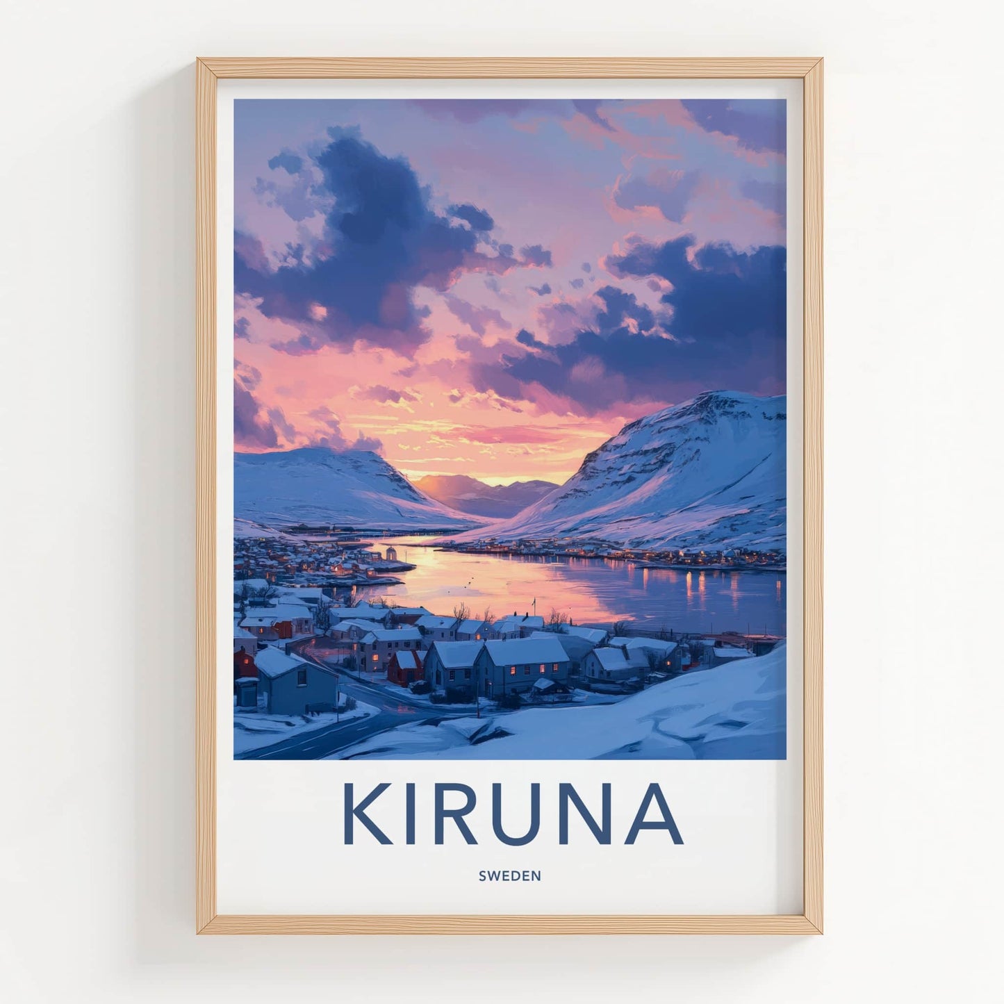 Kiruna Poster - Sweden Travel Art - Winter Village Sunset Home Decor