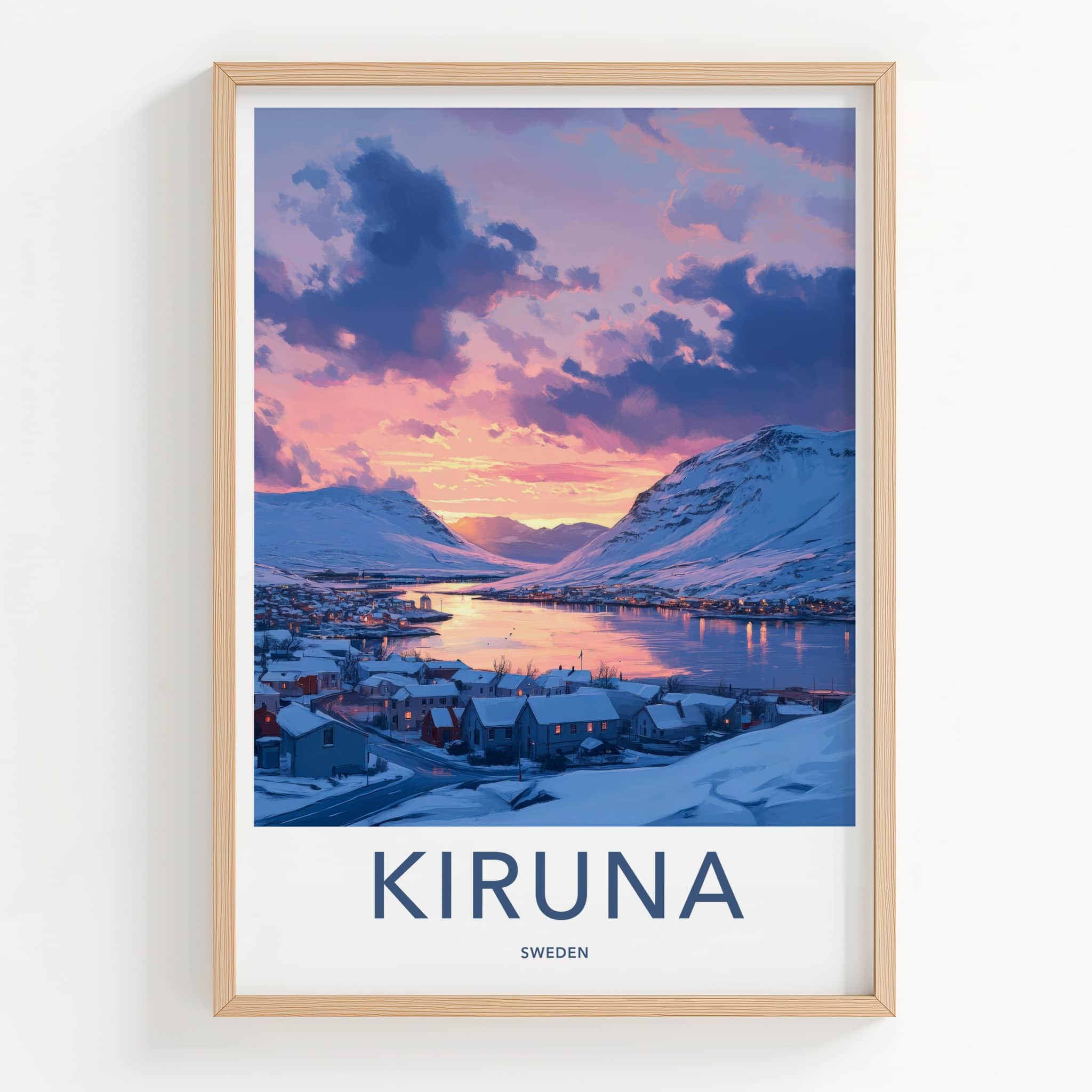 Kiruna Poster - Sweden Travel Art - Winter Village Sunset Home Decor