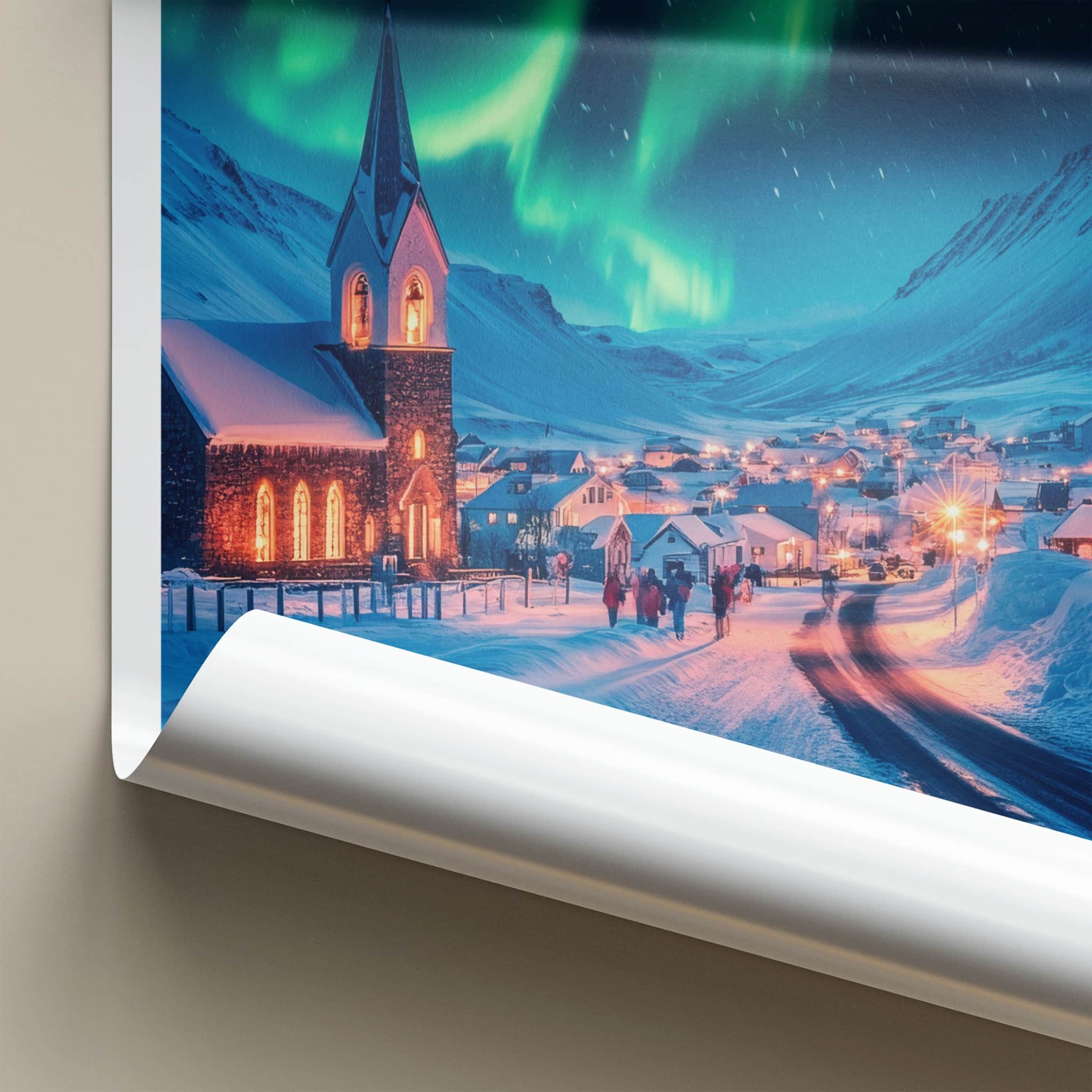 Kiruna Poster - Sweden Travel Print - Snowy Village Aurora Home Decor