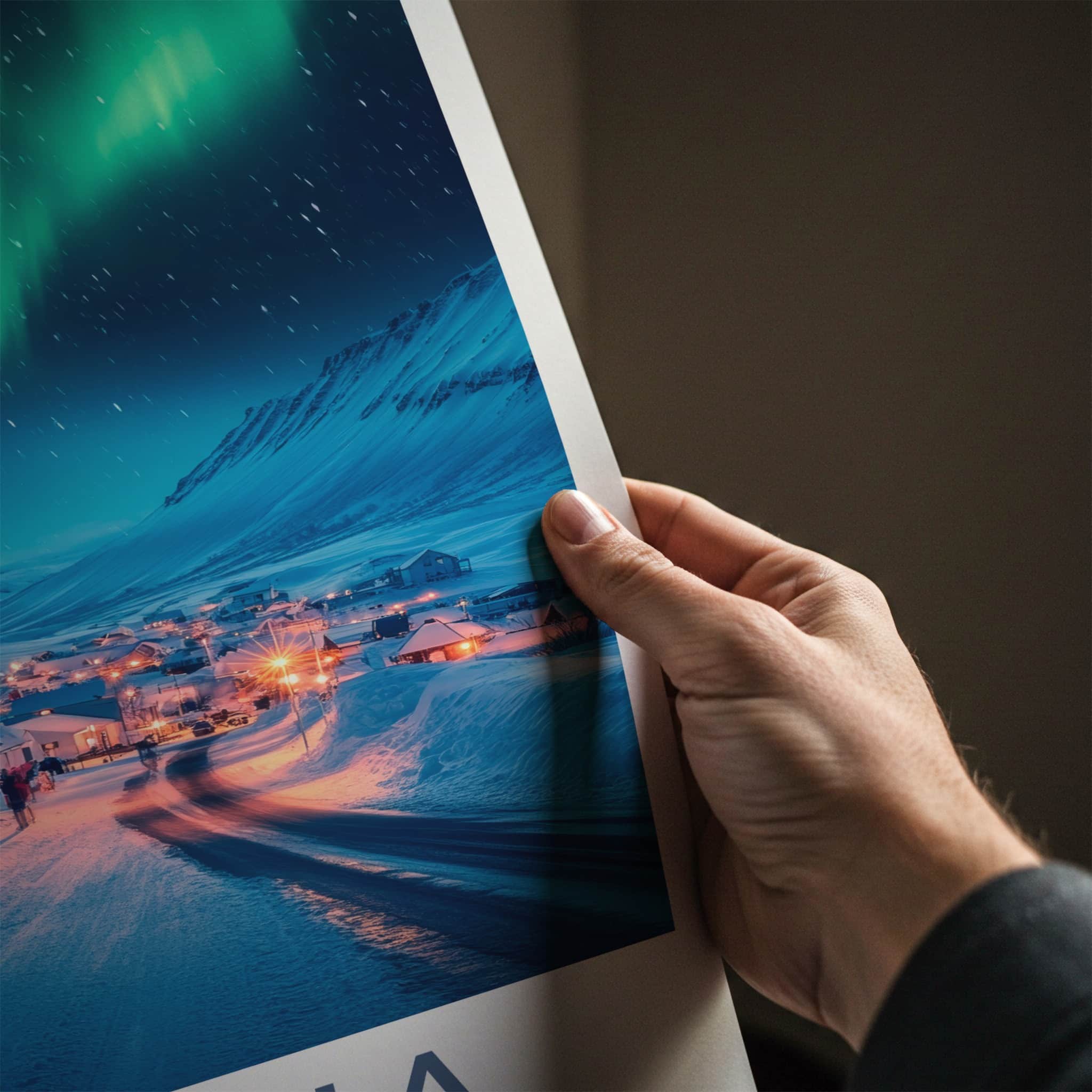Kiruna Poster - Sweden Travel Print - Snowy Village Aurora Home Decor