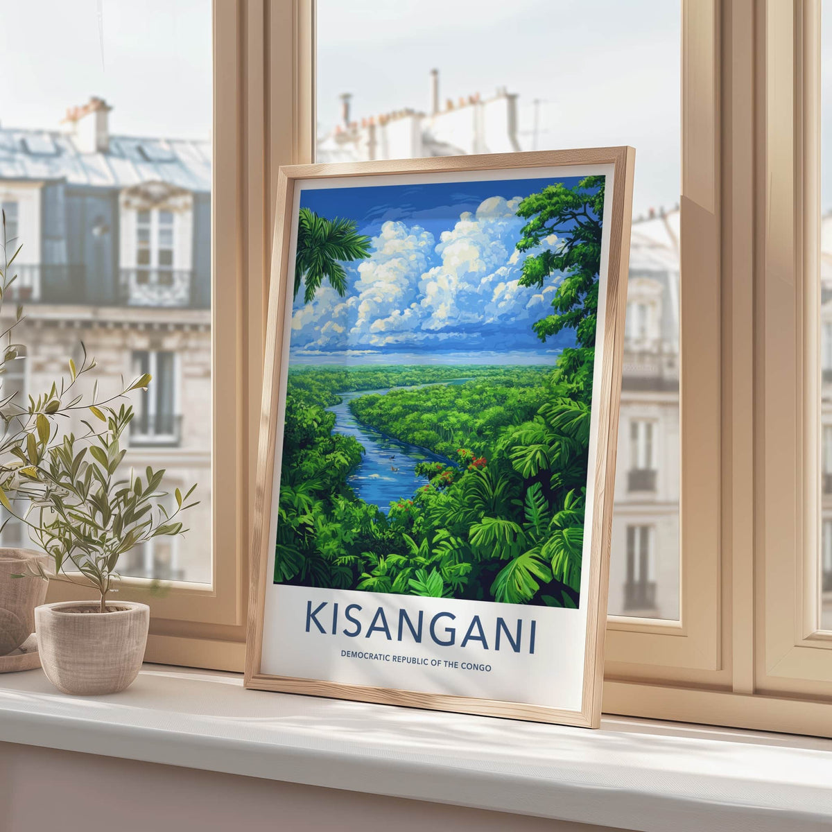 Kisangani Poster - DR Congo Travel Art - Lush Jungle River Home Decor