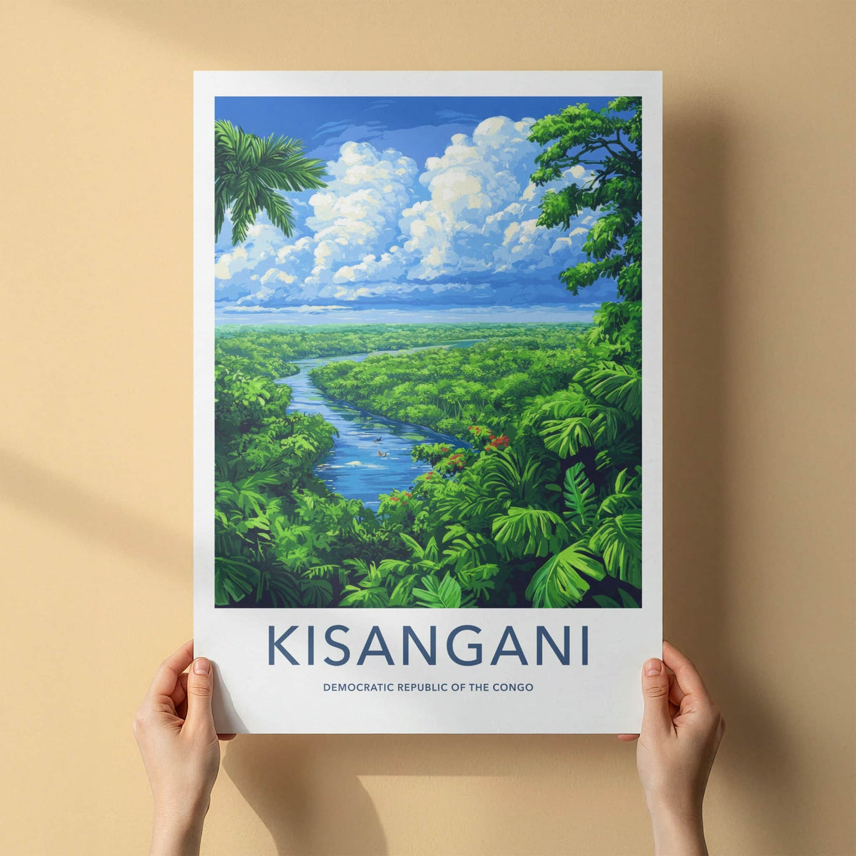 Kisangani Poster - DR Congo Travel Art - Lush Jungle River Home Decor