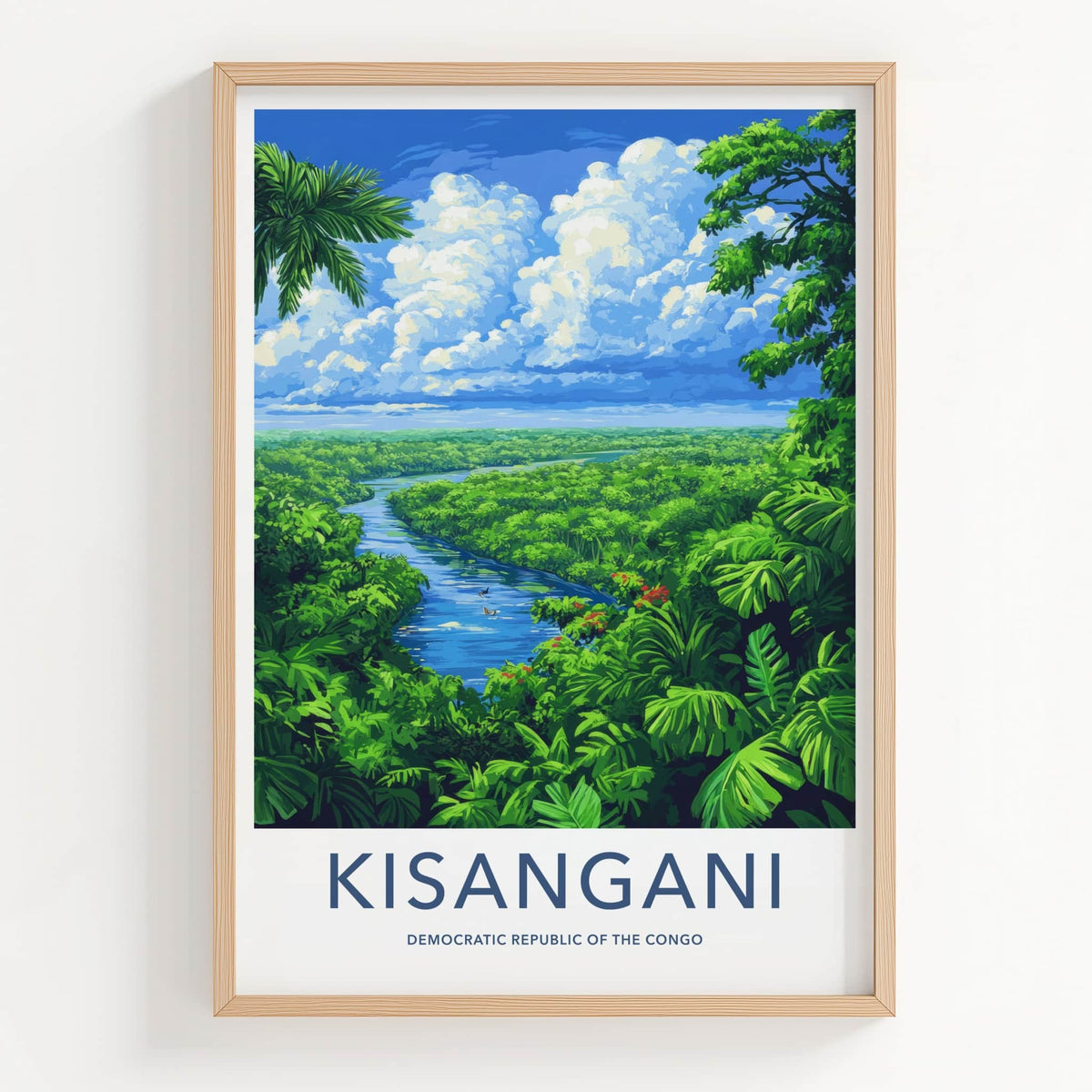 Kisangani Poster - DR Congo Travel Art - Lush Jungle River Home Decor