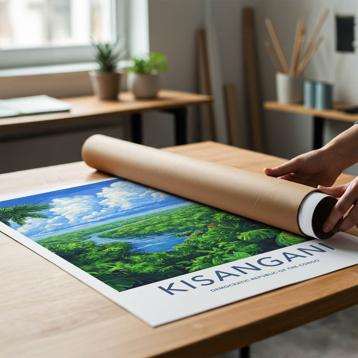 Kisangani Poster - DR Congo Travel Art - Lush Jungle River Home Decor